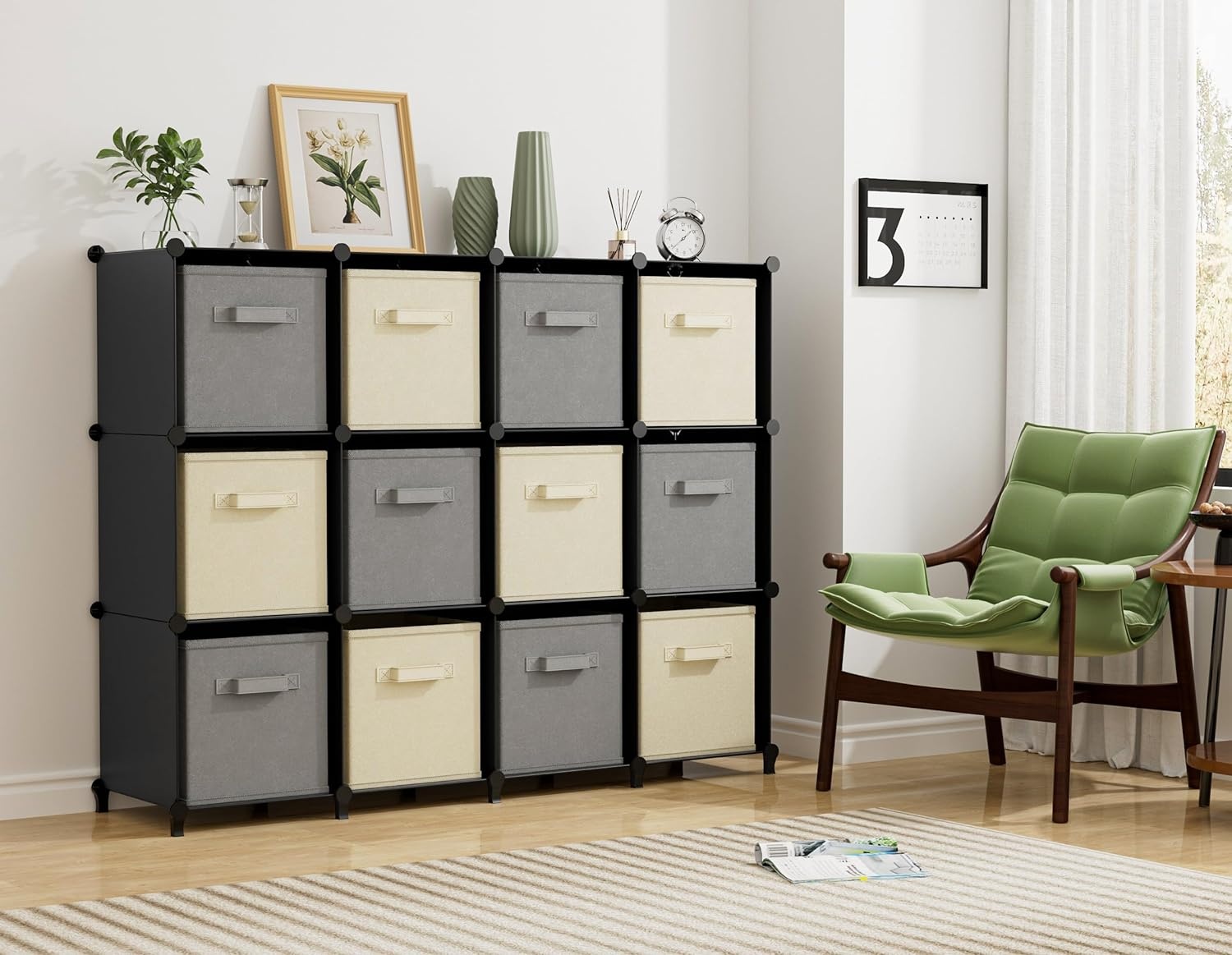 image:imageCloset Organizers and Storage 12 Cube Storage Organizer Portable Closet Organization Clothes Shelves for Kids Closet Bedroom Bathroom Office BlackBlack