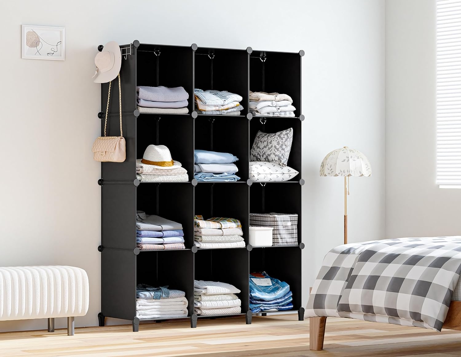 image:imageCloset Organizers and Storage 12 Cube Storage Organizer Portable Closet Organization Clothes Shelves for Kids Closet Bedroom Bathroom Office BlackBlack