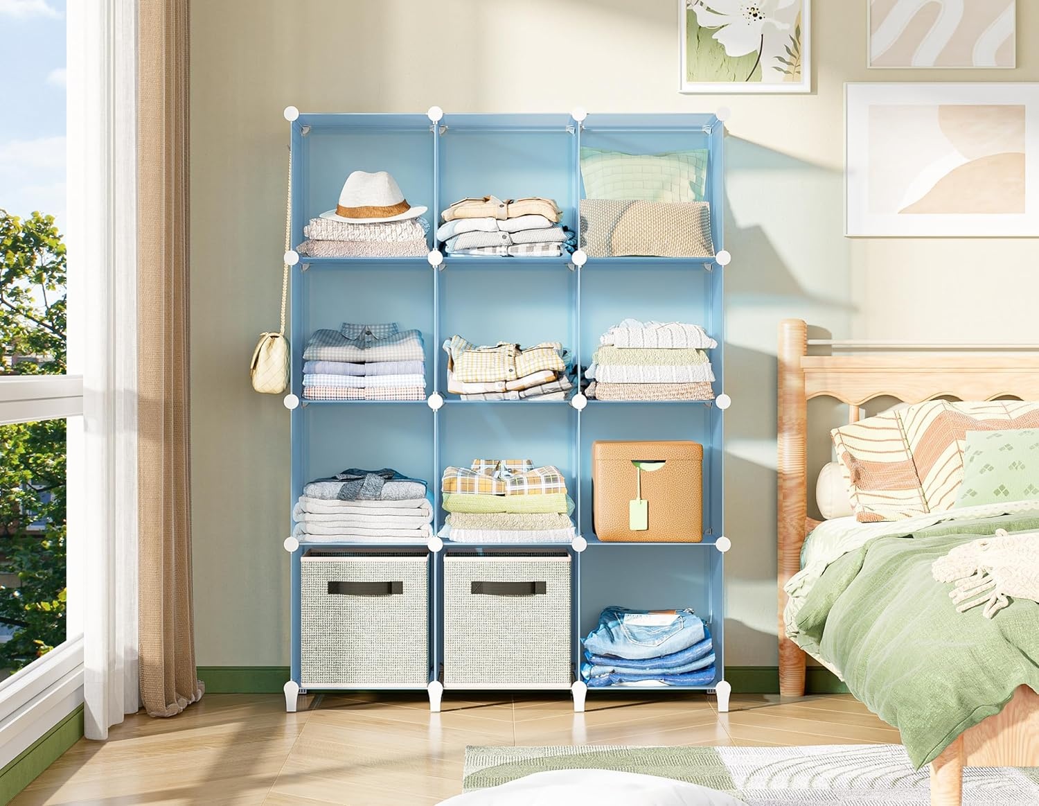 image:imageCloset Organizers and Storage 12 Cube Storage Organizer Portable Closet Organization Clothes Shelves for Kids Closet Bedroom Bathroom Office BlackBlue