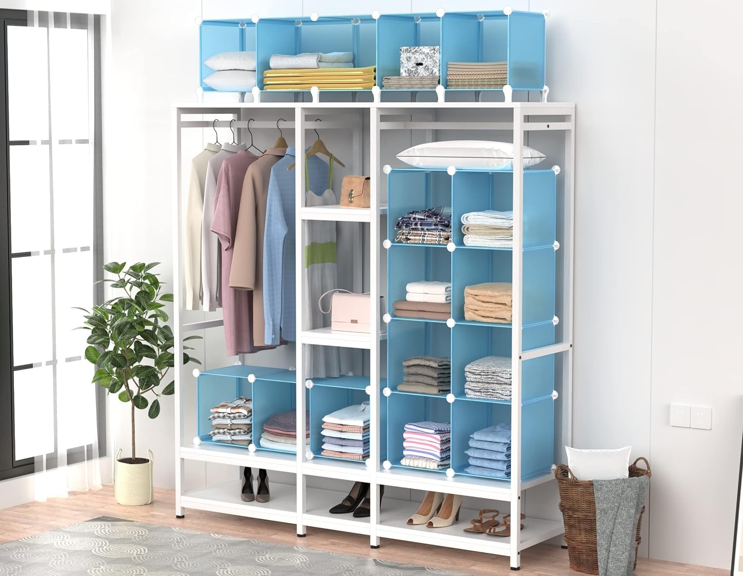 image:imageCloset Organizers and Storage 12 Cube Storage Organizer Portable Closet Organization Clothes Shelves for Kids Closet Bedroom Bathroom Office BlackBlue