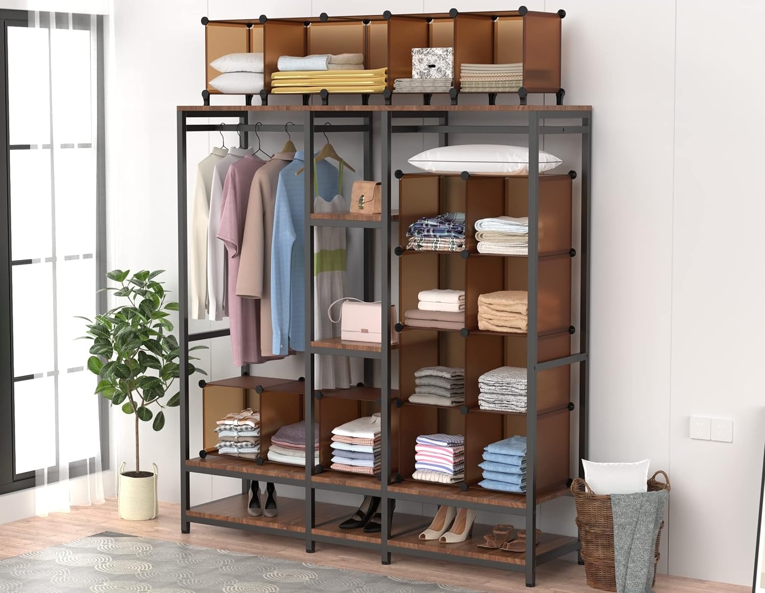 image:imageCloset Organizers and Storage 12 Cube Storage Organizer Portable Closet Organization Clothes Shelves for Kids Closet Bedroom Bathroom Office BlackBrown