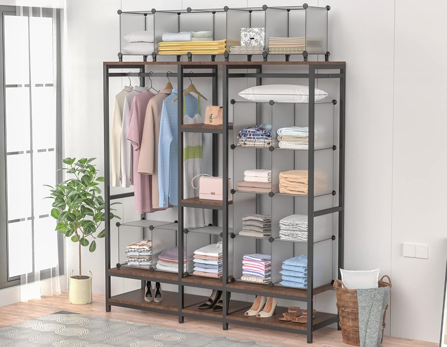 image:imageCloset Organizers and Storage 12 Cube Storage Organizer Portable Closet Organization Clothes Shelves for Kids Closet Bedroom Bathroom Office BlackGrey