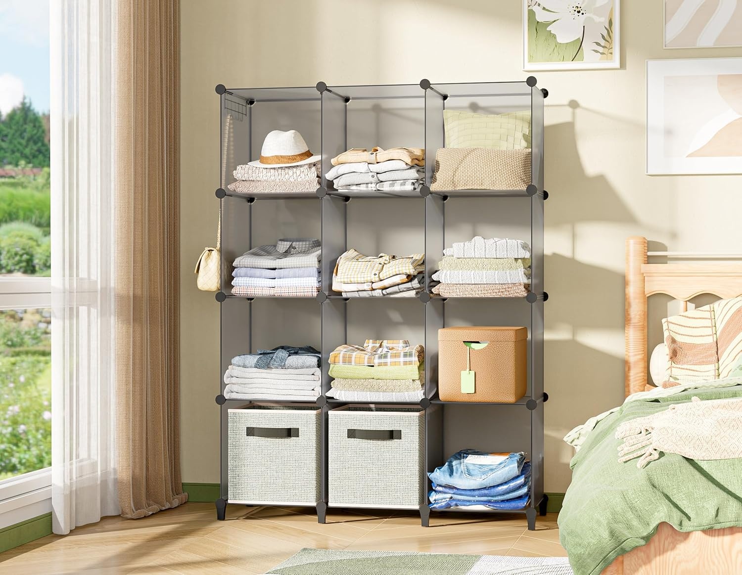 image:imageCloset Organizers and Storage 12 Cube Storage Organizer Portable Closet Organization Clothes Shelves for Kids Closet Bedroom Bathroom Office BlackGrey