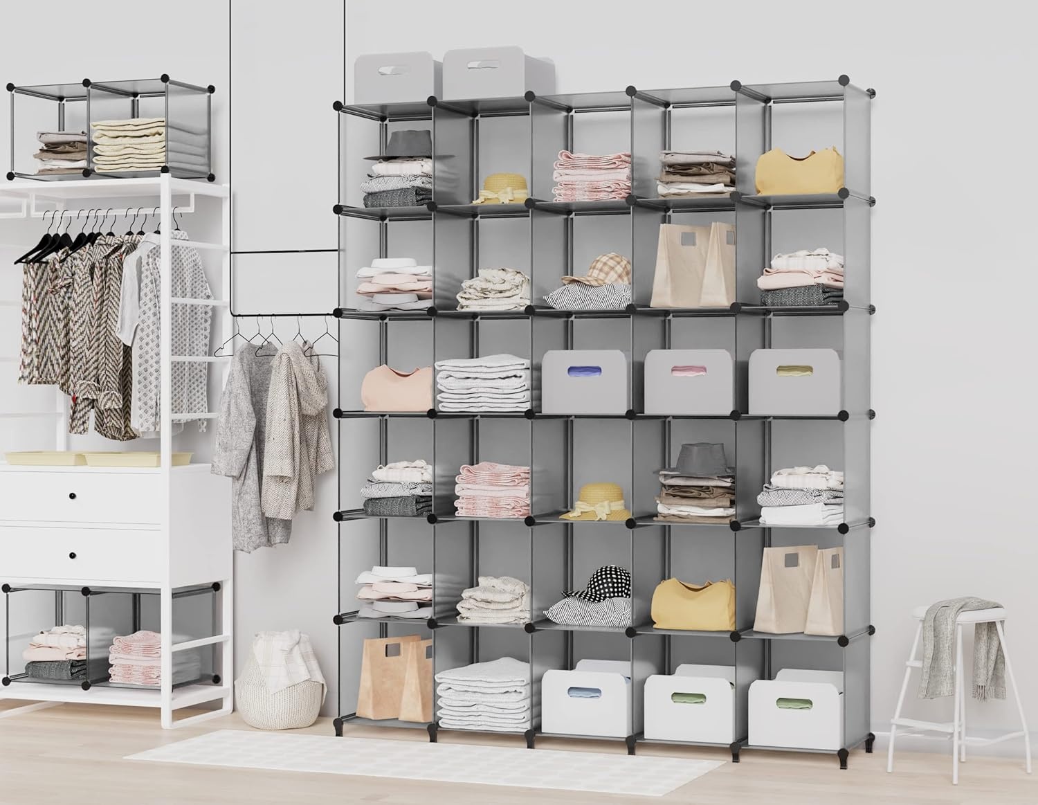 image:imageCloset Organizers and Storage 12 Cube Storage Organizer Portable Closet Organization Clothes Shelves for Kids Closet Bedroom Bathroom Office BlackGrey