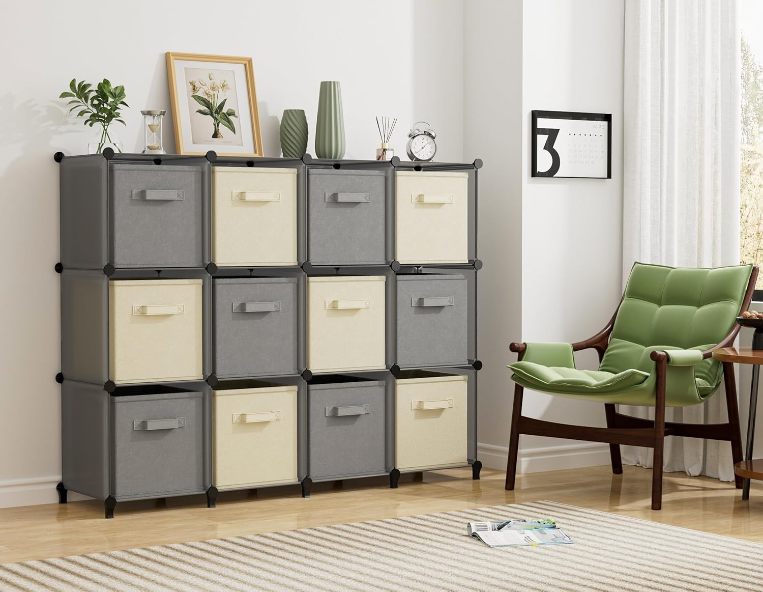 image:imageCloset Organizers and Storage 12 Cube Storage Organizer Portable Closet Organization Clothes Shelves for Kids Closet Bedroom Bathroom Office BlackGrey