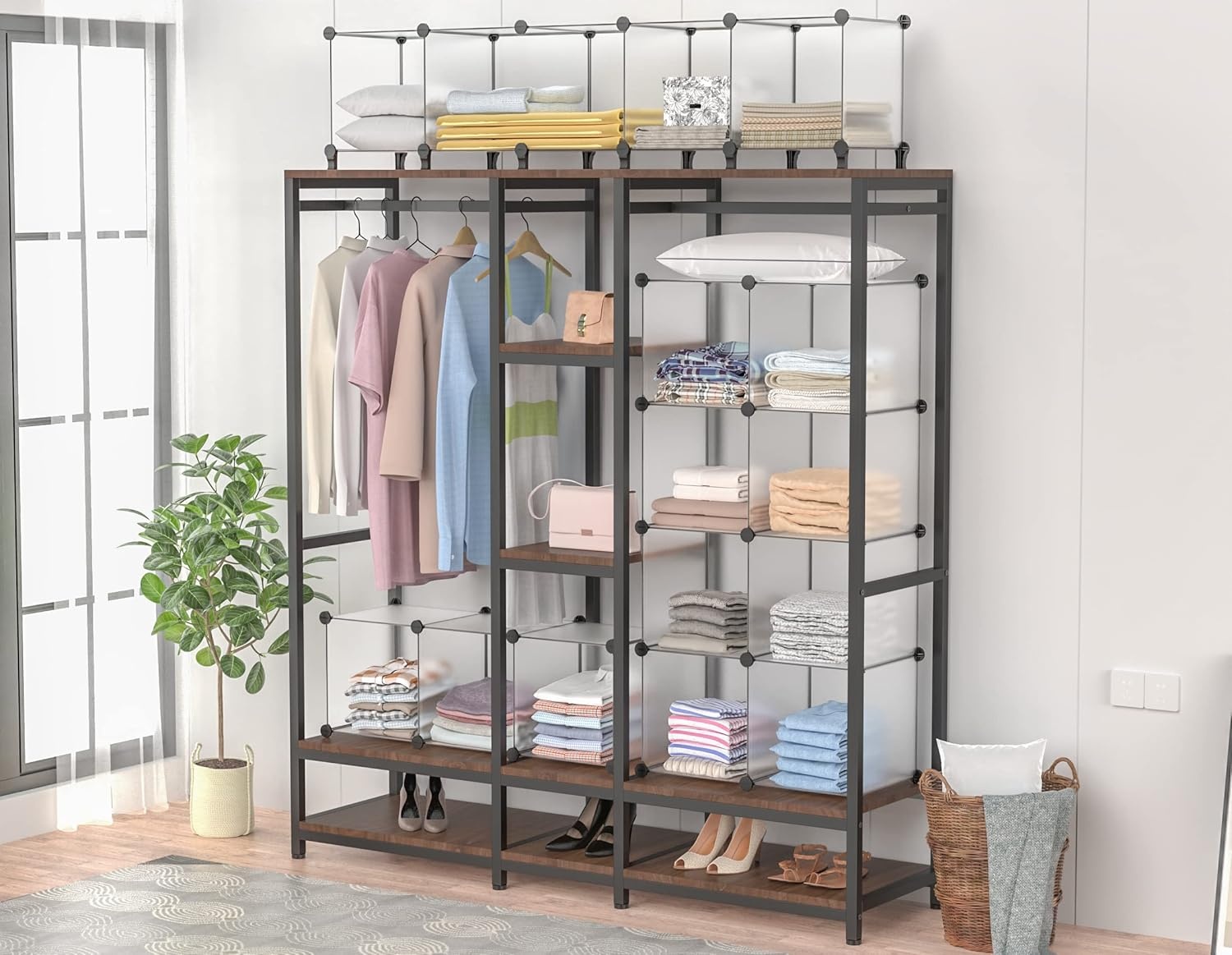image:imageCloset Organizers and Storage 12 Cube Storage Organizer Portable Closet Organization Clothes Shelves for Kids Closet Bedroom Bathroom Office BlackTransparent
