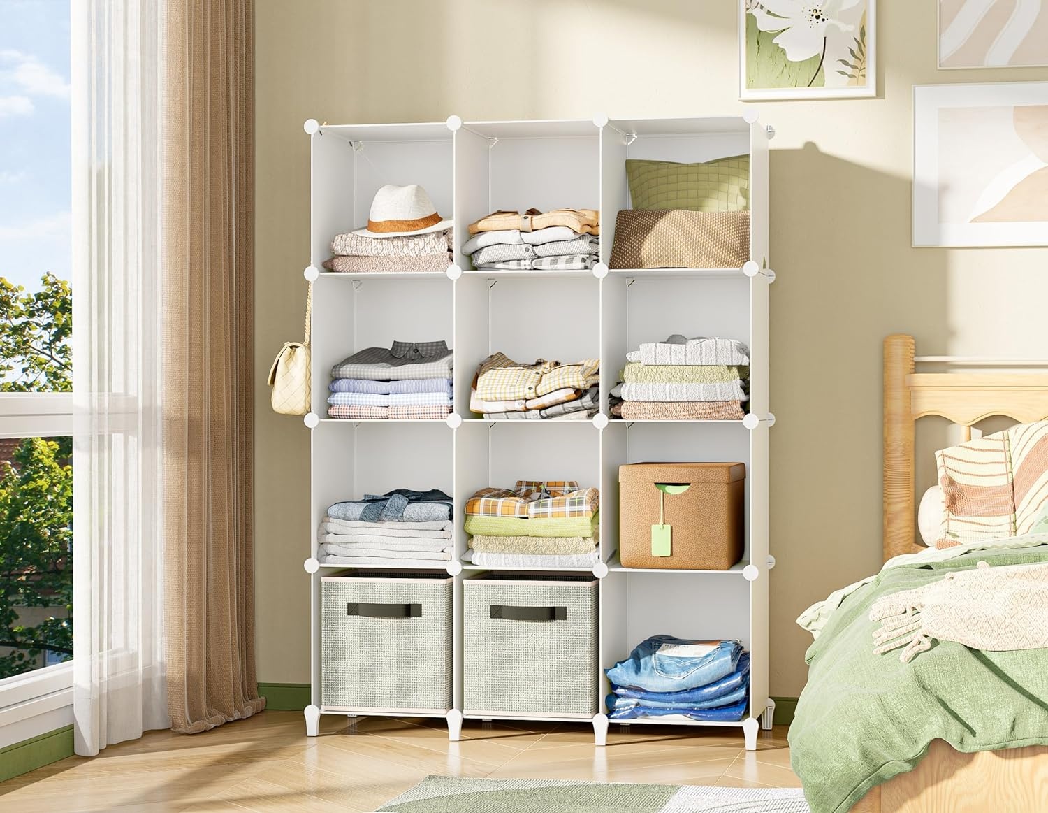 image:imageCloset Organizers and Storage 12 Cube Storage Organizer Portable Closet Organization Clothes Shelves for Kids Closet Bedroom Bathroom Office BlackWhite
