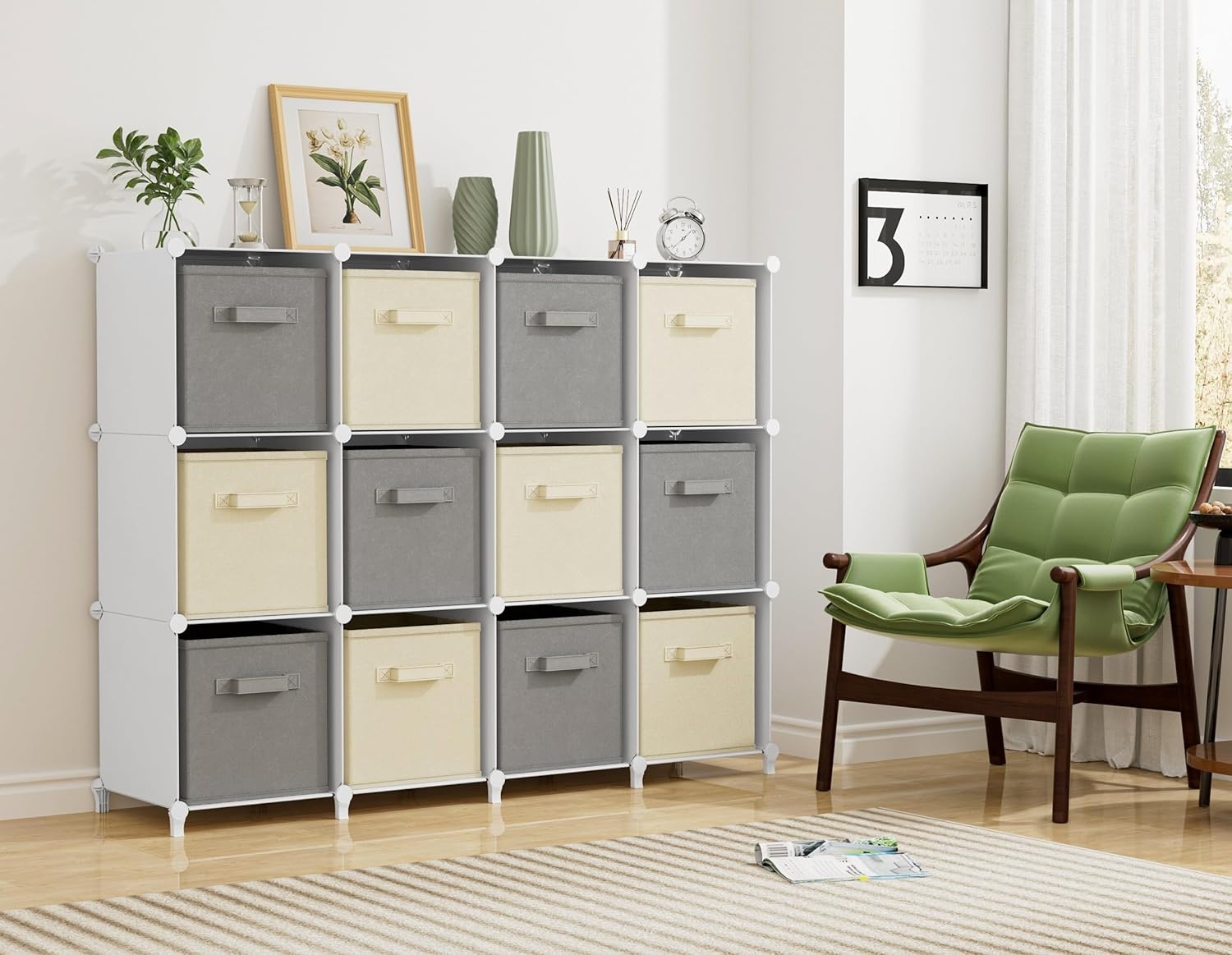image:imageCloset Organizers and Storage 12 Cube Storage Organizer Portable Closet Organization Clothes Shelves for Kids Closet Bedroom Bathroom Office BlackWhite