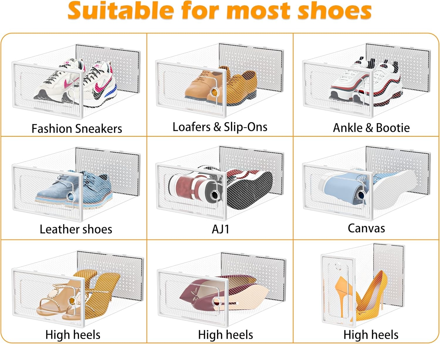 image:imageHOMIDEC 12 Pack Shoe Storage Box Clear Plastic Stackable Sneaker Box Shoe Organizer for Closet Under Bed EntrywayWhite
