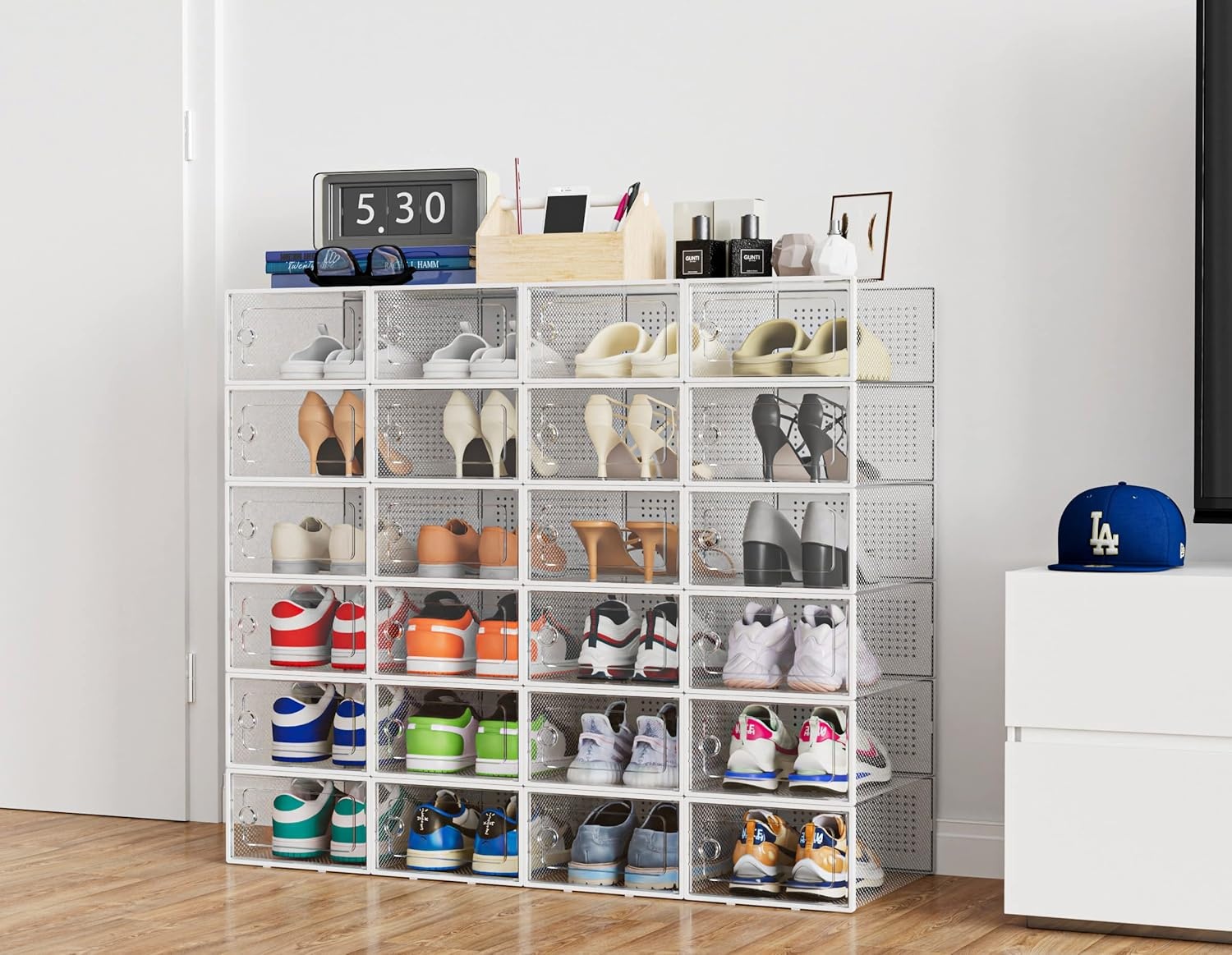 image:imageHOMIDEC 12 Pack Shoe Storage Box Clear Plastic Stackable Sneaker Box Shoe Organizer for Closet Under Bed EntrywayWhite