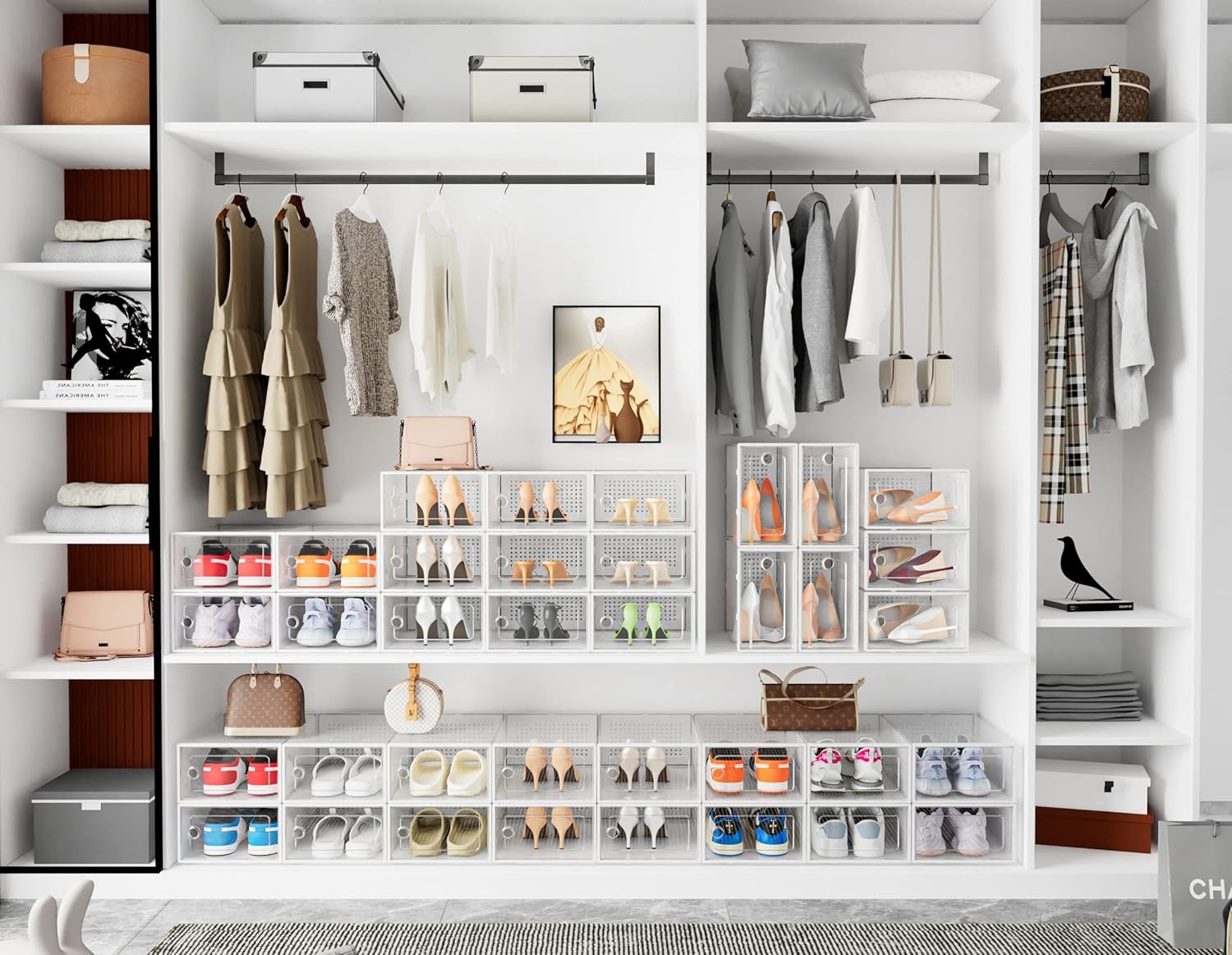 image:imageHOMIDEC 12 Pack Shoe Storage Box Clear Plastic Stackable Sneaker Box Shoe Organizer for Closet Under Bed EntrywayWhite