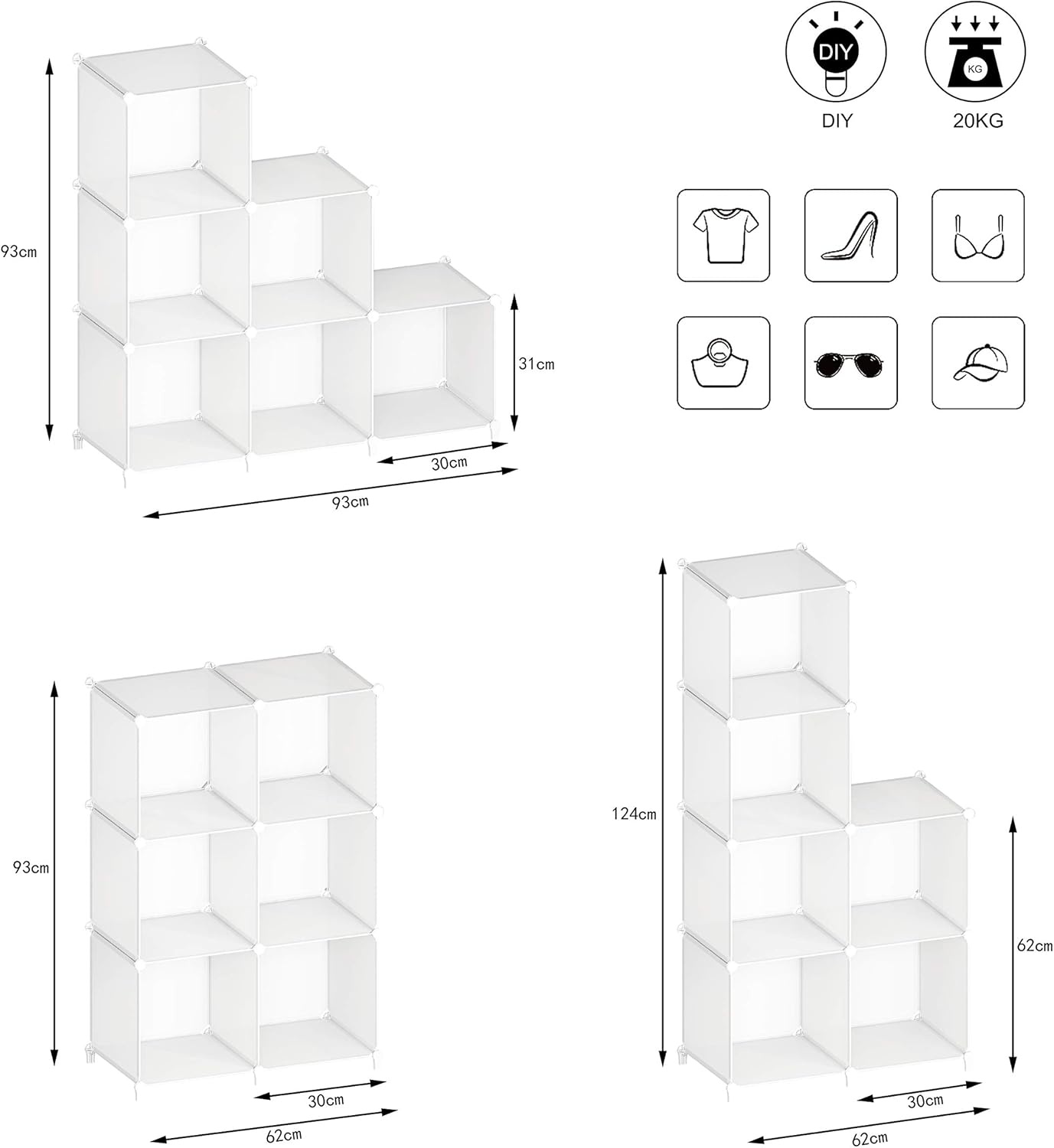 image:imageHOMIDEC 6Cube Storage Organizer Closet Organizer Storage Cabinet Shelf Bookcase BookshelfStorage Cubes Organizers Cabinet for KidsCloset BedroomBathroomWhite 1