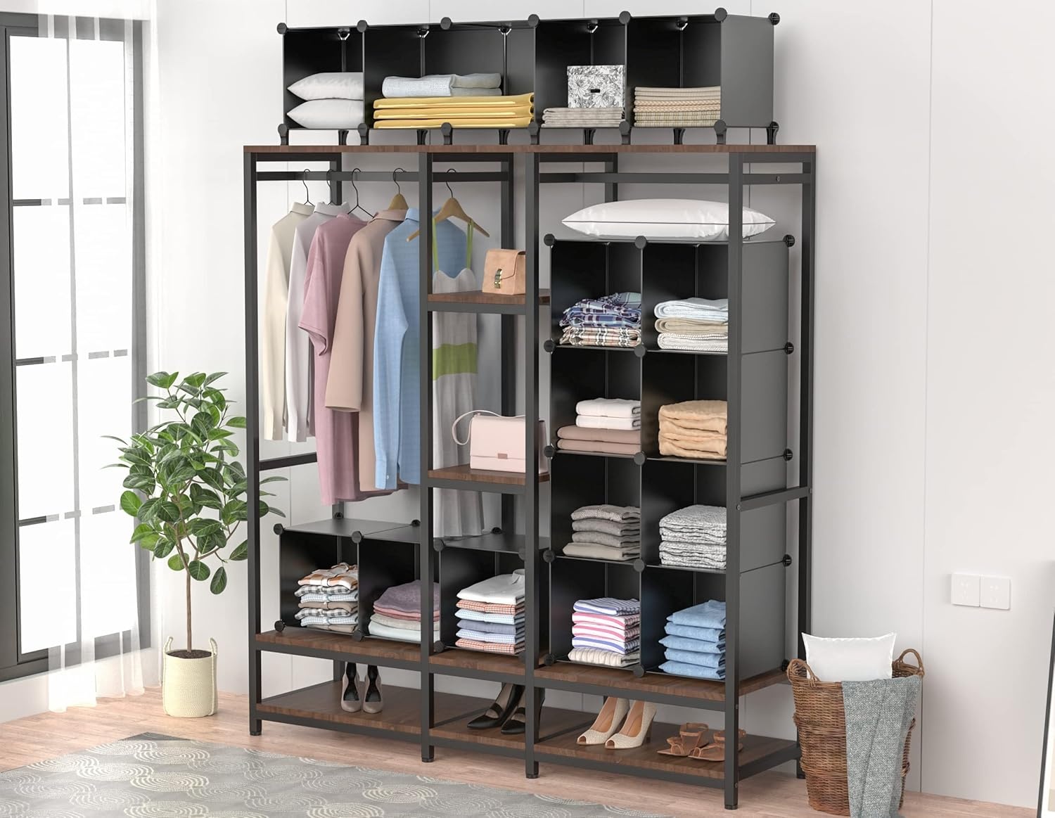 image:imageHOMIDEC Closet Organizers and Storage 16 Cube Storage Organizer Closet Organizer Bookshelf Cubes Shelves for Clothes Bedroom Kids Room Bathroom Wardrobe Garment Racks BlackBlack