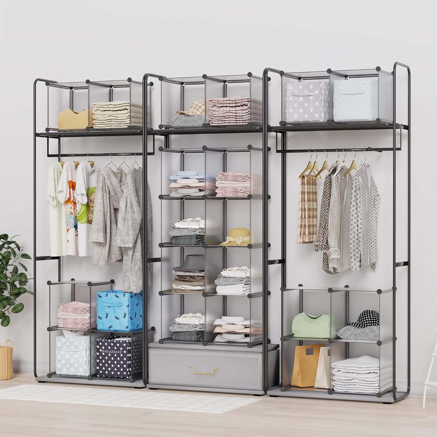 image:imageHOMIDEC Closet Organizers and Storage 16 Cube Storage Organizer Closet Organizer Bookshelf Cubes Shelves for Clothes Bedroom Kids Room Bathroom Wardrobe Garment Racks BlackGrey