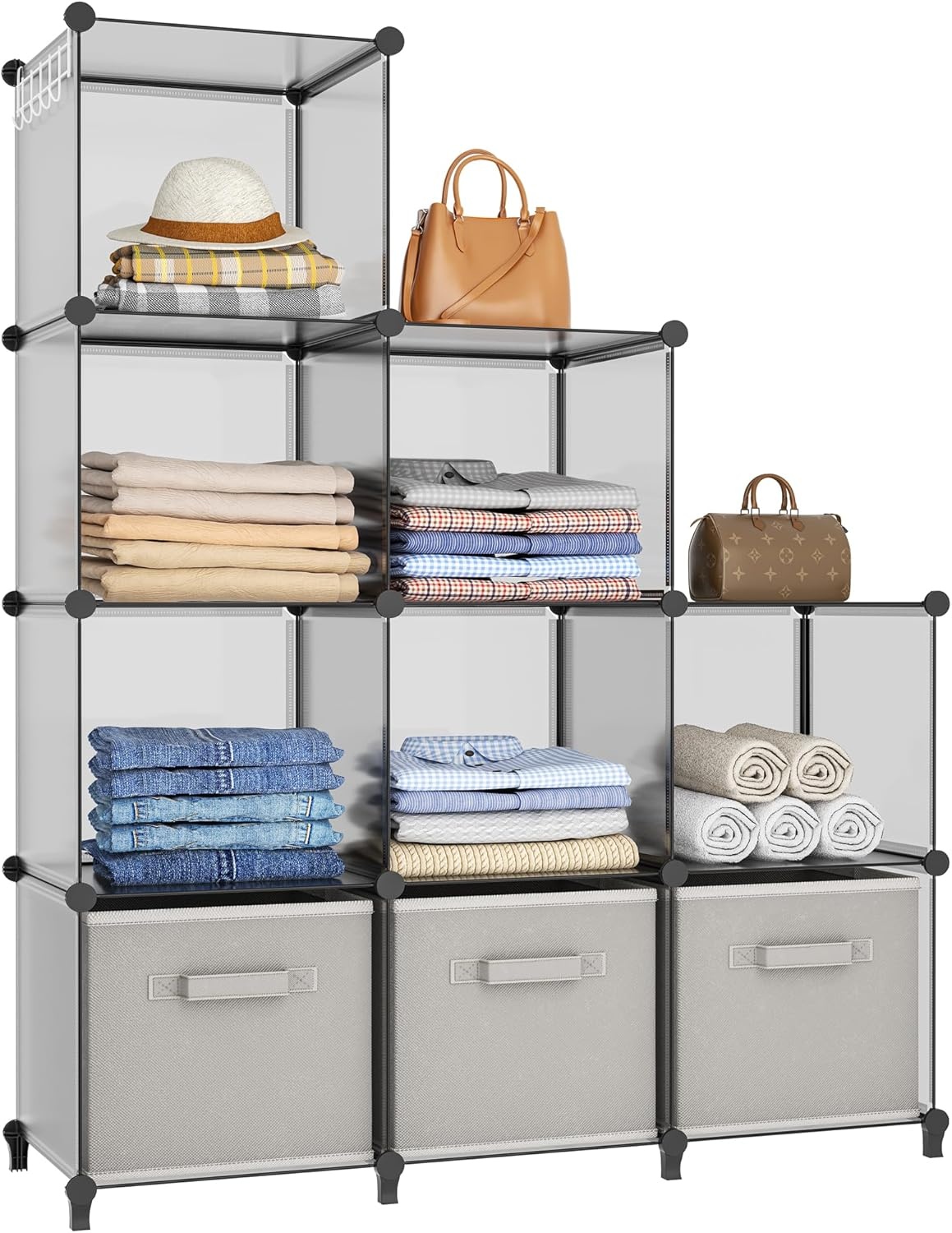 image:imageHOMIDEC Closet Organizers and Storage 16 Cube Storage Organizer Closet Organizer Bookshelf Cubes Shelves for Clothes Bedroom Kids Room Bathroom Wardrobe Garment Racks BlackGrey