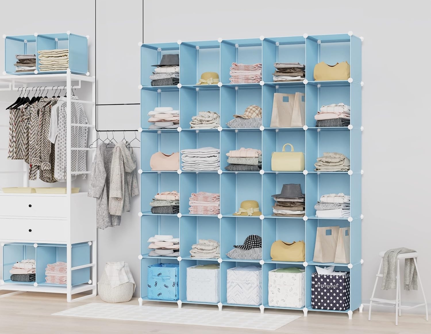 image:imageHOMIDEC Closet Organizers and Storage 16 Cube Storage Organizer Closet Organizer Bookshelf Cubes Shelves for Clothes Bedroom Kids Room Bathroom Wardrobe Garment Racks BlackBlue