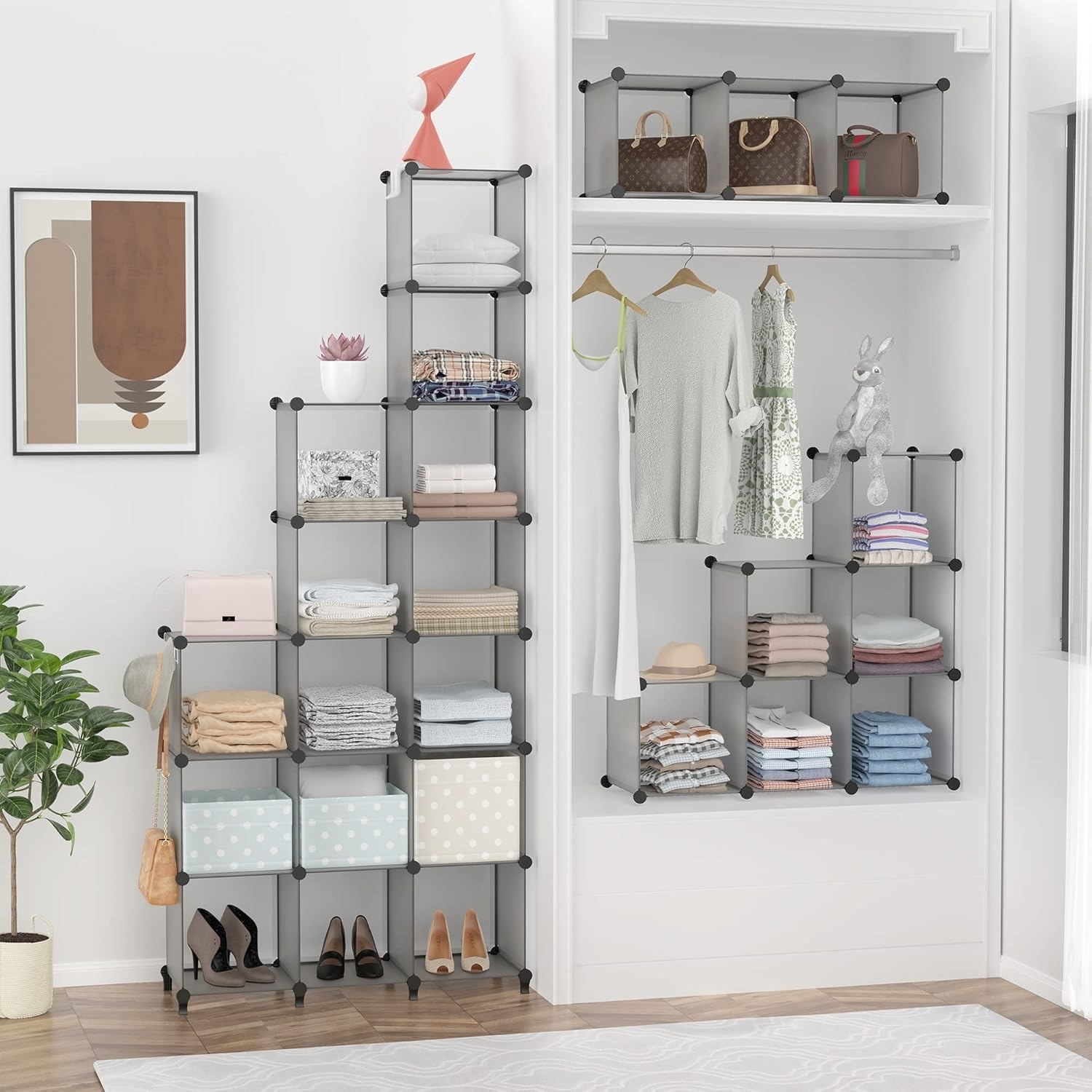 image:imageHOMIDEC Closet Organizers and Storage 16 Cube Storage Organizer Closet Organizer Bookshelf Cubes Shelves for Clothes Bedroom Kids Room Bathroom Wardrobe Garment Racks BlackGrey