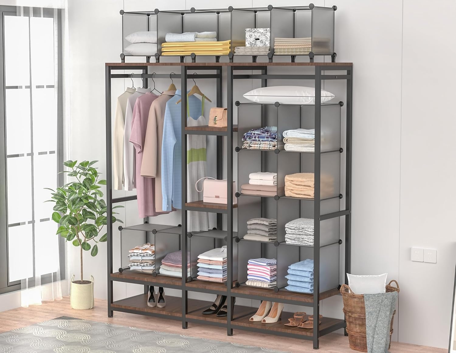 image:imageHOMIDEC Closet Organizers and Storage 16 Cube Storage Organizer Closet Organizer Bookshelf Cubes Shelves for Clothes Bedroom Kids Room Bathroom Wardrobe Garment Racks BlackGrey