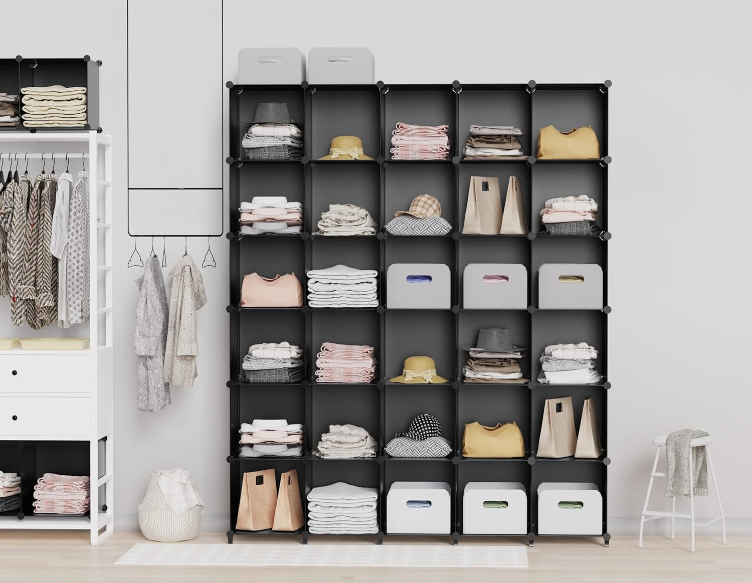 image:imageHOMIDEC Closet Organizers and Storage 16 Cube Storage Organizer Closet Organizer Bookshelf Cubes Shelves for Clothes Bedroom Kids Room Bathroom Wardrobe Garment Racks BlackBlack