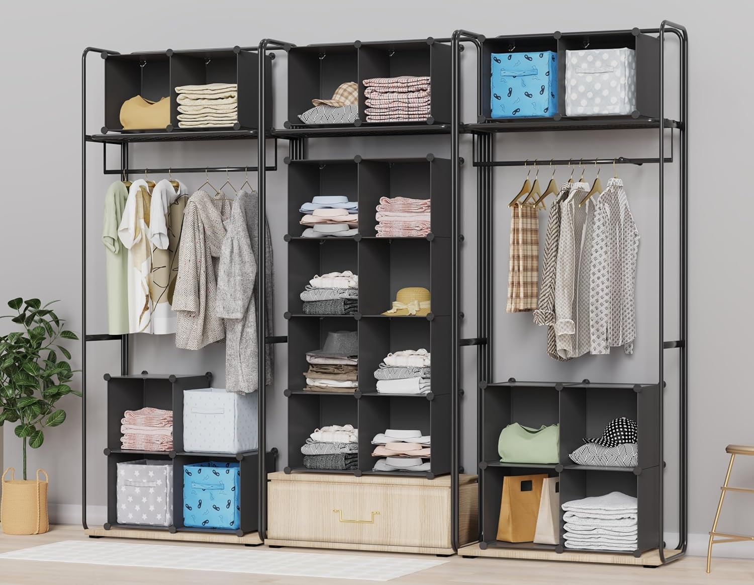image:imageHOMIDEC Closet Organizers and Storage 16 Cube Storage Organizer Closet Organizer Bookshelf Cubes Shelves for Clothes Bedroom Kids Room Bathroom Wardrobe Garment Racks BlackBlack