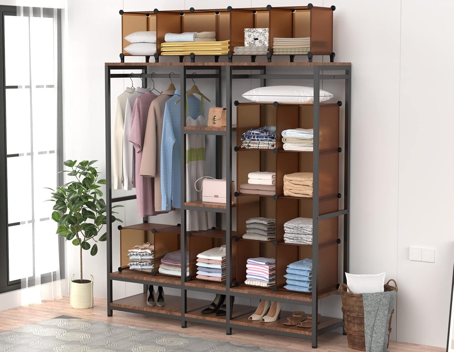 image:imageHOMIDEC Closet Organizers and Storage 16 Cube Storage Organizer Closet Organizer Bookshelf Cubes Shelves for Clothes Bedroom Kids Room Bathroom Wardrobe Garment Racks BlackBrown