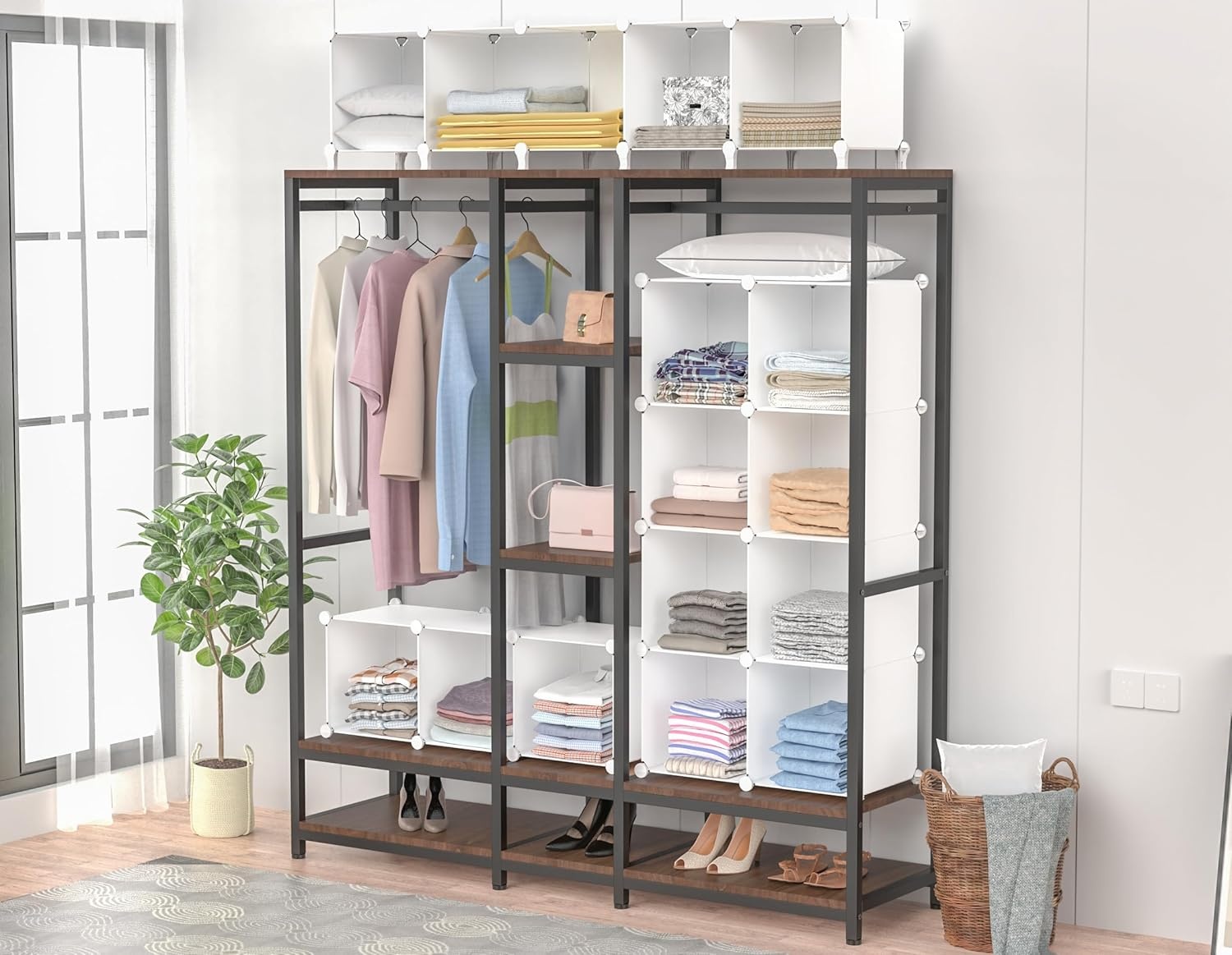 image:imageHOMIDEC Closet Organizers and Storage 16 Cube Storage Organizer Closet Organizer Bookshelf Cubes Shelves for Clothes Bedroom Kids Room Bathroom Wardrobe Garment Racks BlackWhite
