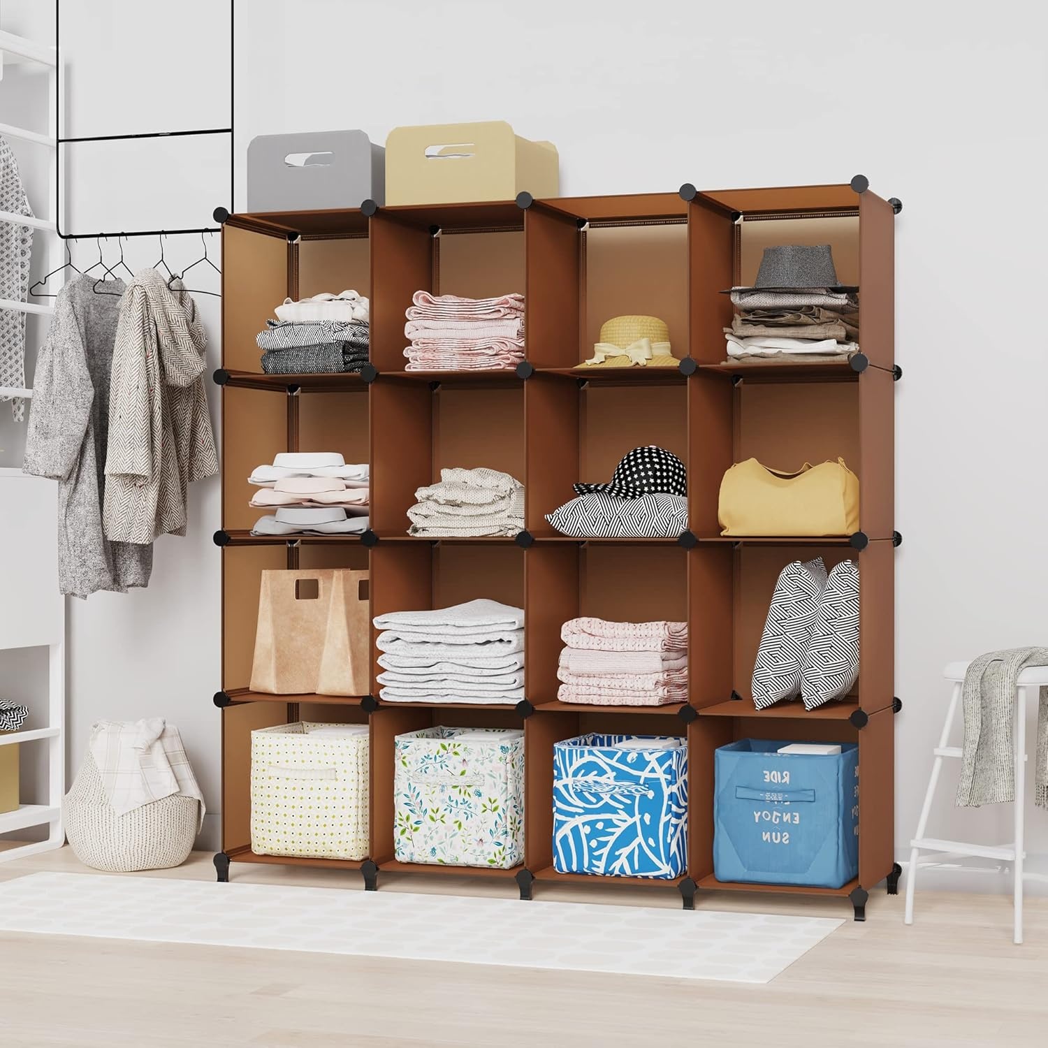 image:imageHOMIDEC Closet Organizers and Storage 16 Cube Storage Organizer Closet Organizer Bookshelf Cubes Shelves for Clothes Bedroom Kids Room Bathroom Wardrobe Garment Racks BlackBrown