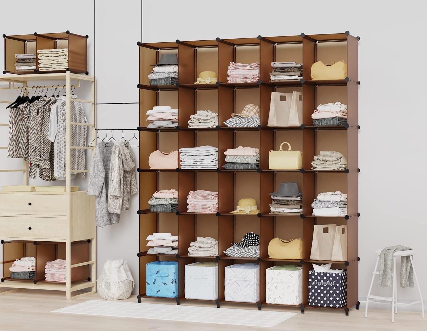 image:imageHOMIDEC Closet Organizers and Storage 16 Cube Storage Organizer Closet Organizer Bookshelf Cubes Shelves for Clothes Bedroom Kids Room Bathroom Wardrobe Garment Racks BlackBrown