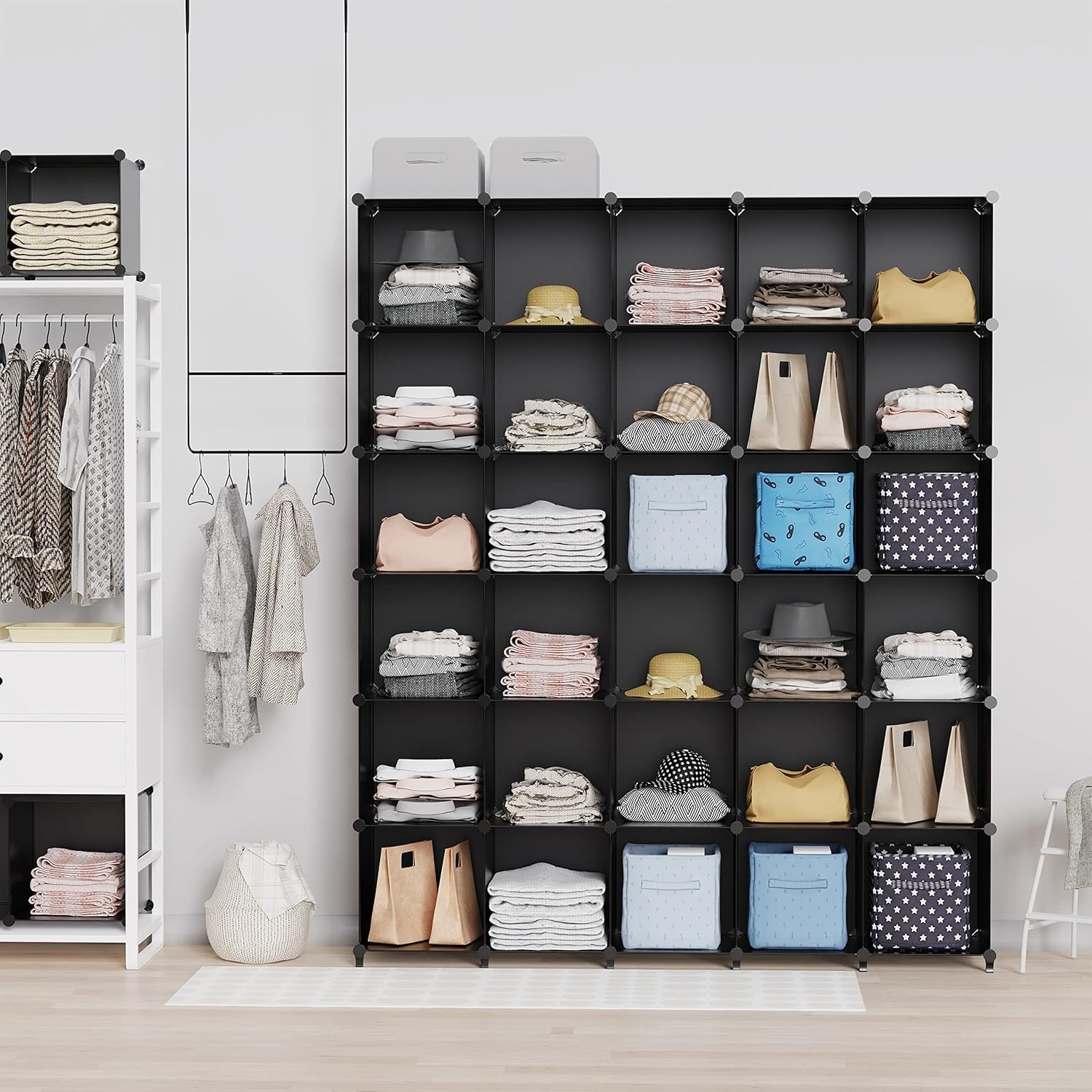 image:imageHOMIDEC Closet Organizers and Storage 16 Cube Storage Organizer Closet Organizer Bookshelf Cubes Shelves for Clothes Bedroom Kids Room Bathroom Wardrobe Garment Racks BlackBlack