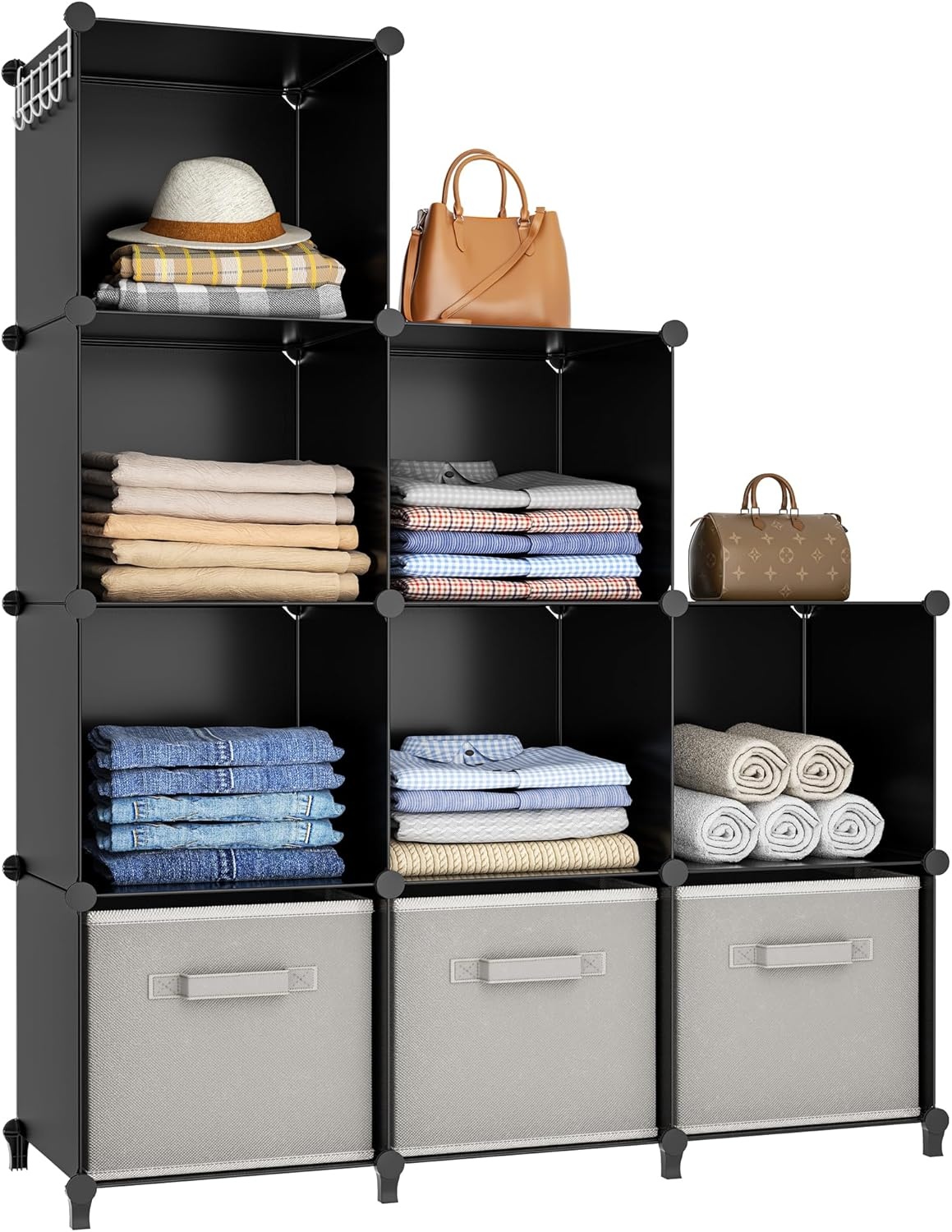 image:imageHOMIDEC Closet Organizers and Storage 16 Cube Storage Organizer Closet Organizer Bookshelf Cubes Shelves for Clothes Bedroom Kids Room Bathroom Wardrobe Garment Racks BlackBlack