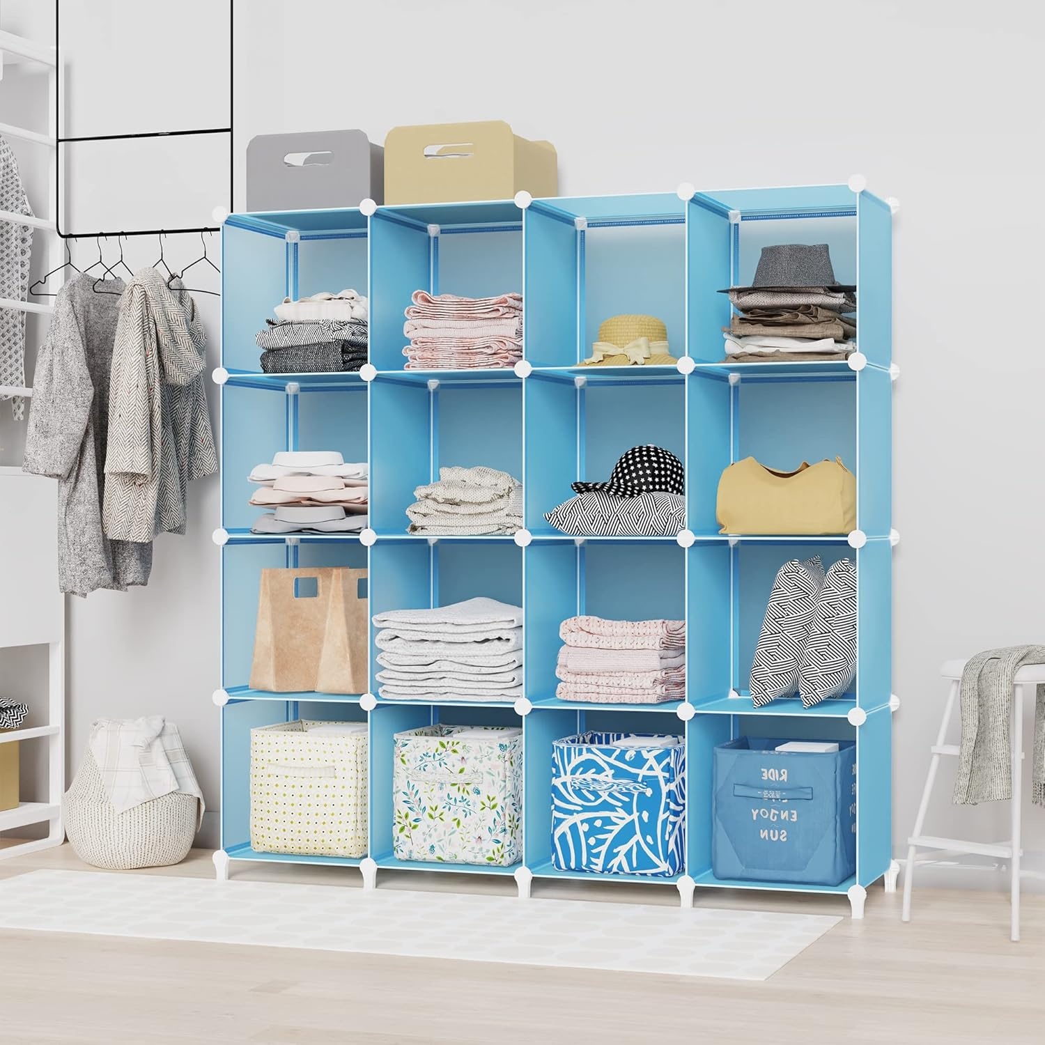 image:imageHOMIDEC Closet Organizers and Storage 16 Cube Storage Organizer Closet Organizer Bookshelf Cubes Shelves for Clothes Bedroom Kids Room Bathroom Wardrobe Garment Racks BlackBlue