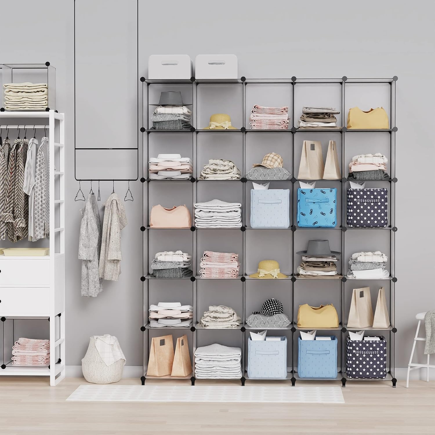image:imageHOMIDEC Closet Organizers and Storage 16 Cube Storage Organizer Closet Organizer Bookshelf Cubes Shelves for Clothes Bedroom Kids Room Bathroom Wardrobe Garment Racks BlackGrey