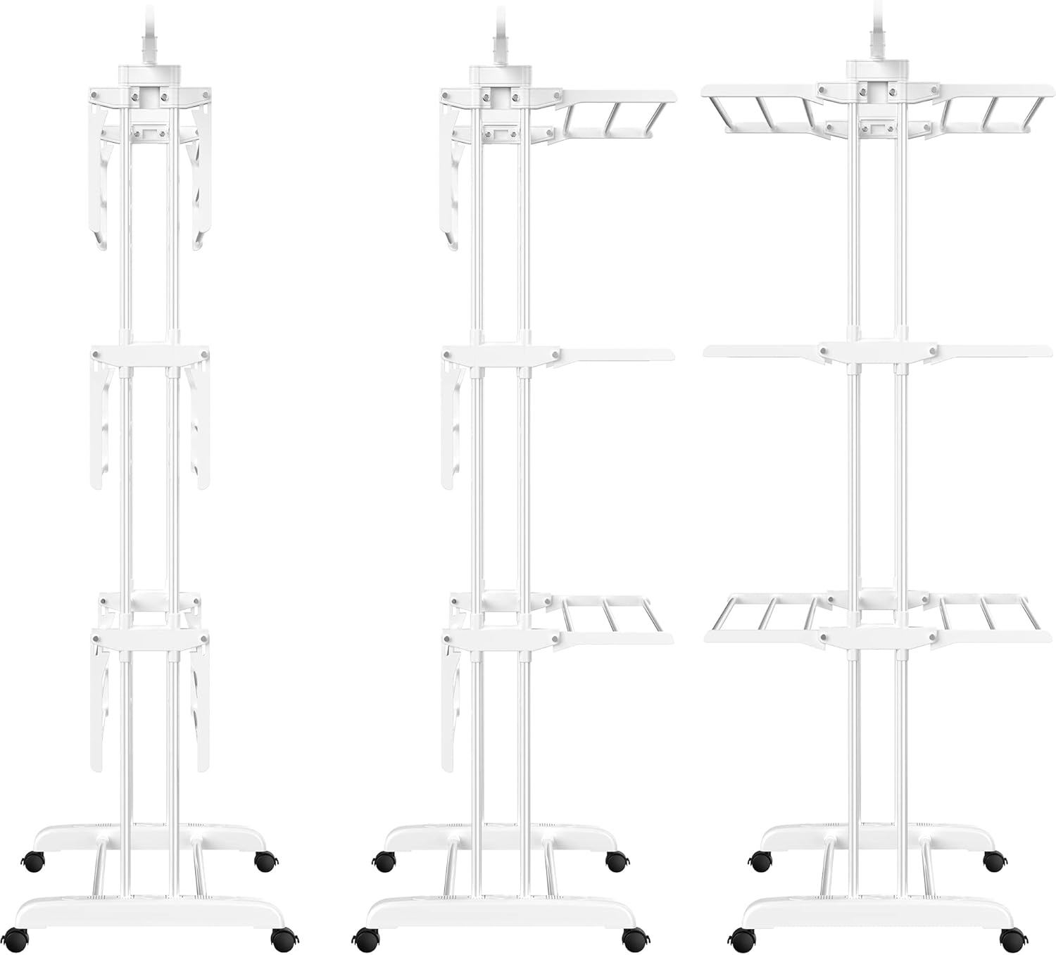 image:imageHOMIDEC Clothes Drying Rack Oversized 4Tier677 High Foldable Stainless Steel Drying Rack Clothing Movable Drying Rack with 4 castors 24 Drying Poles and 14 Hooks for Bed Linen Clothing GreyWhite