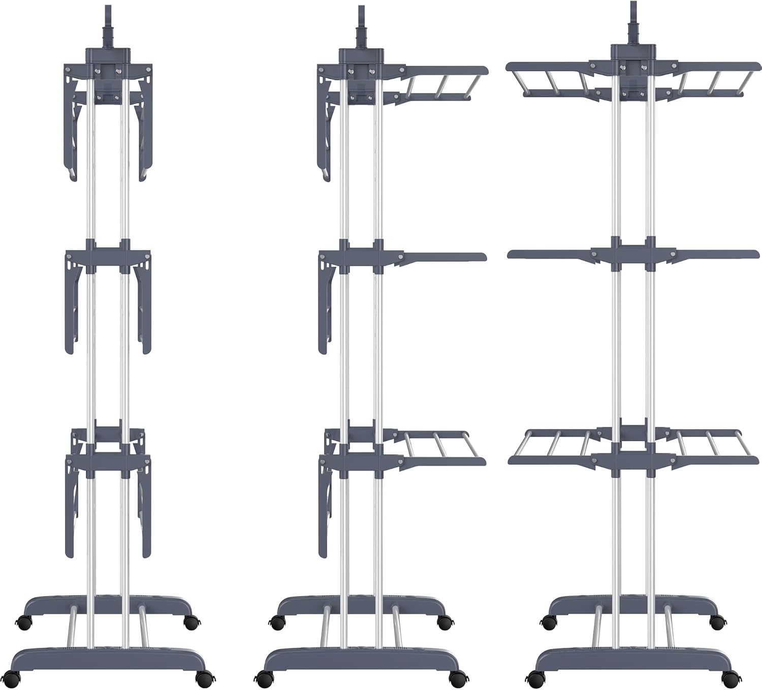 image:imageHOMIDEC Clothes Drying Rack Oversized 4Tier677 High Foldable Stainless Steel Drying Rack Clothing Movable Drying Rack with 4 castors 24 Drying Poles and 14 Hooks for Bed Linen Clothing GreyGray