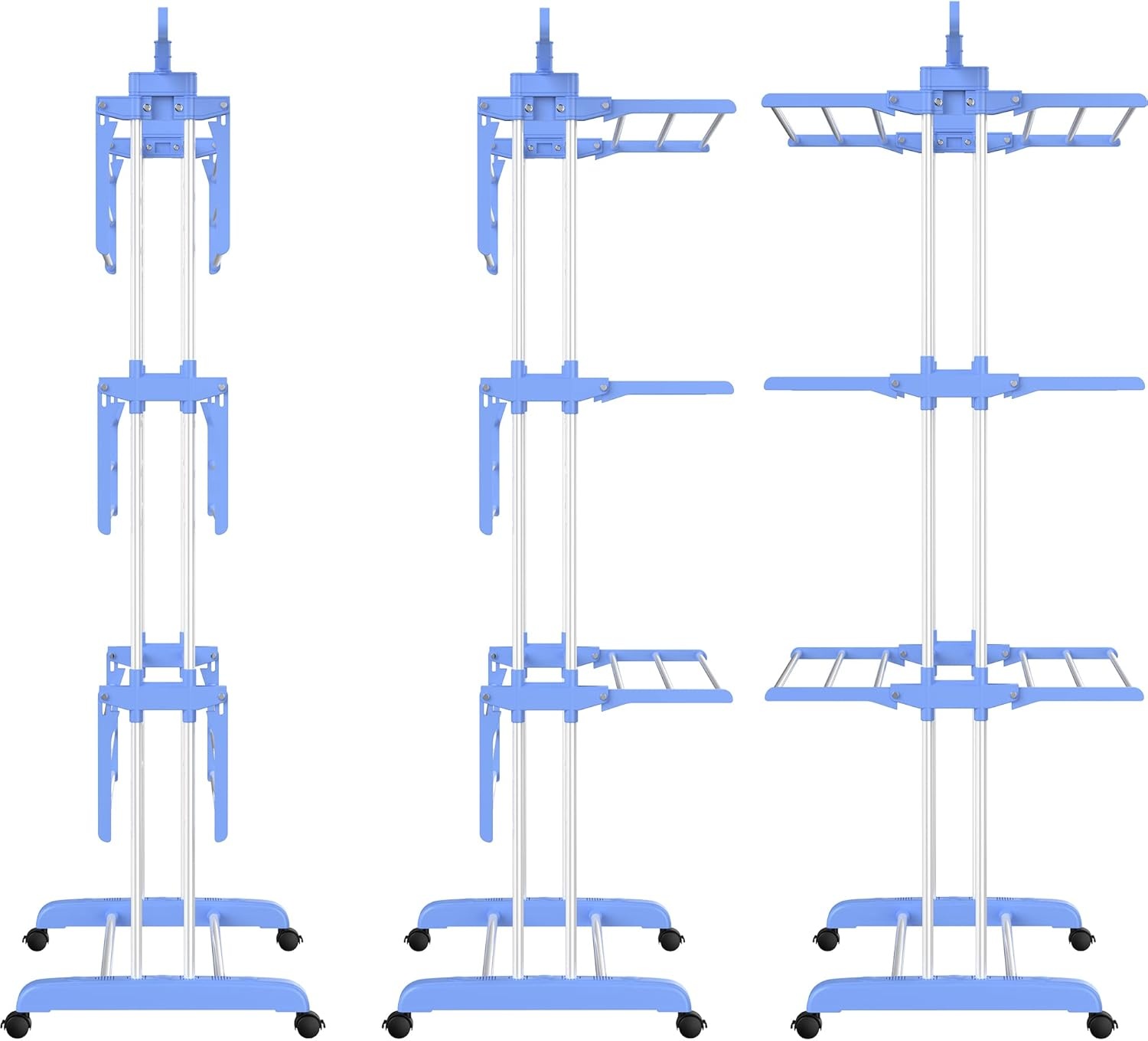 image:imageHOMIDEC Clothes Drying Rack Oversized 4Tier677 High Foldable Stainless Steel Drying Rack Clothing Movable Drying Rack with 4 castors 24 Drying Poles and 14 Hooks for Bed Linen Clothing GreyBlue