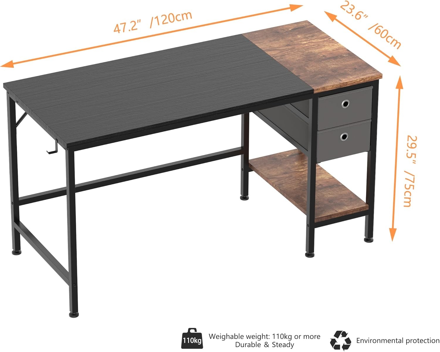 image:imageHOMIDEC Office Desk Computer Desk with Drawers 47 Study Writing Desks for Home with Storage Shelves Desks amp Workstations for Home Office Bedroom