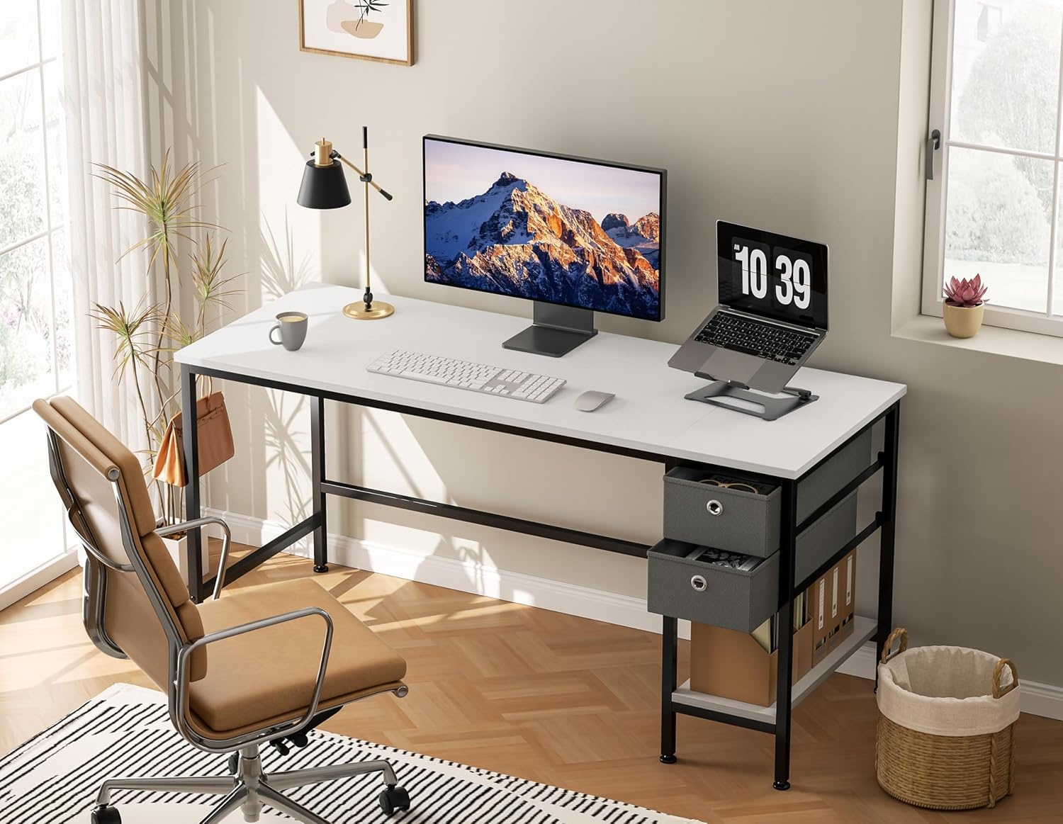 image:imageHOMIDEC Office Desk Computer Desk with Drawers 55 Study Writing Desks for Home with Storage Shelves Desks amp Workstations for Home Office Bedroom