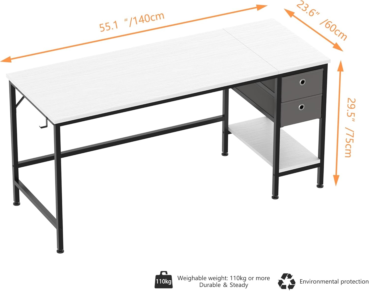 image:imageHOMIDEC Office Desk Computer Desk with Drawers 55 Study Writing Desks for Home with Storage Shelves Desks amp Workstations for Home Office Bedroom