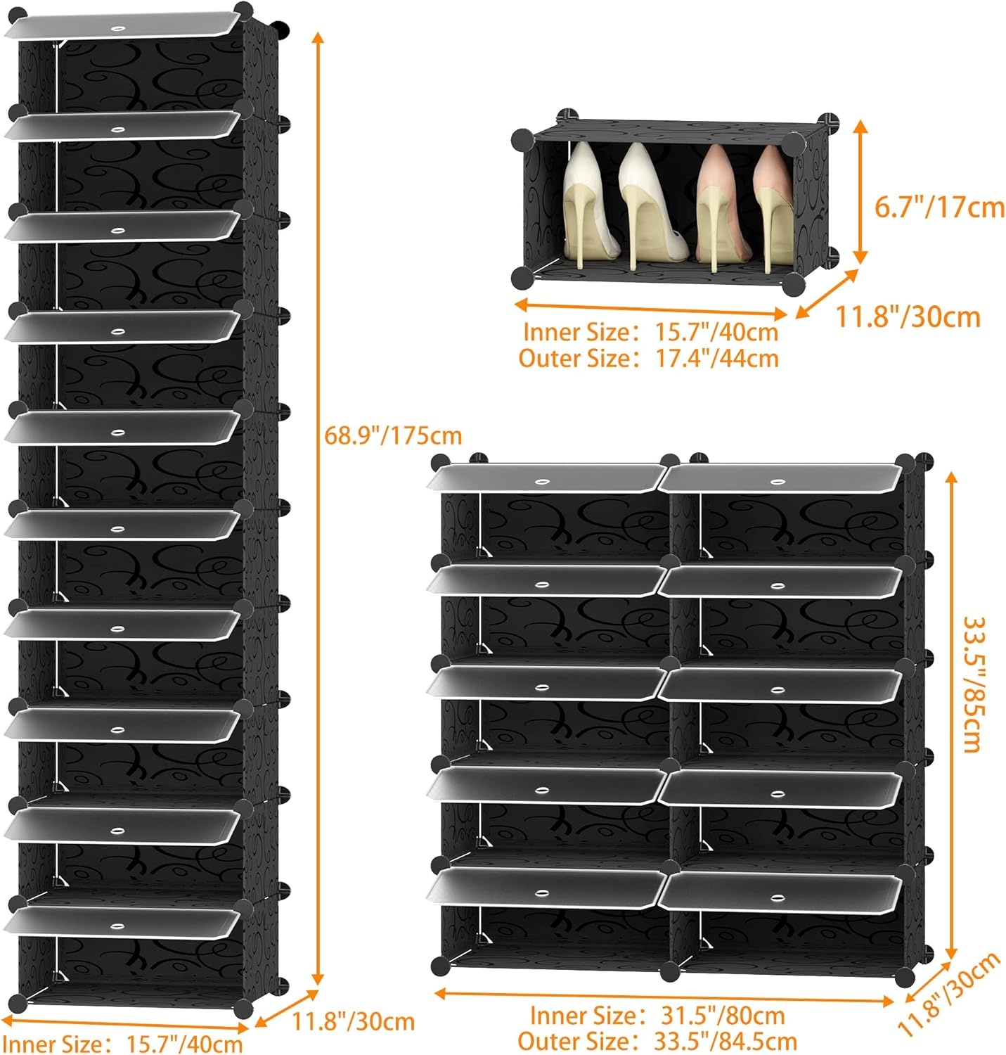image:imageHOMIDEC Shoe Storage 10Tier Shoe Rack Organizer for Closet 20 Pair Narrow Shoes Shelf Cabinet for Entryway Bedroom and HallwayBlack