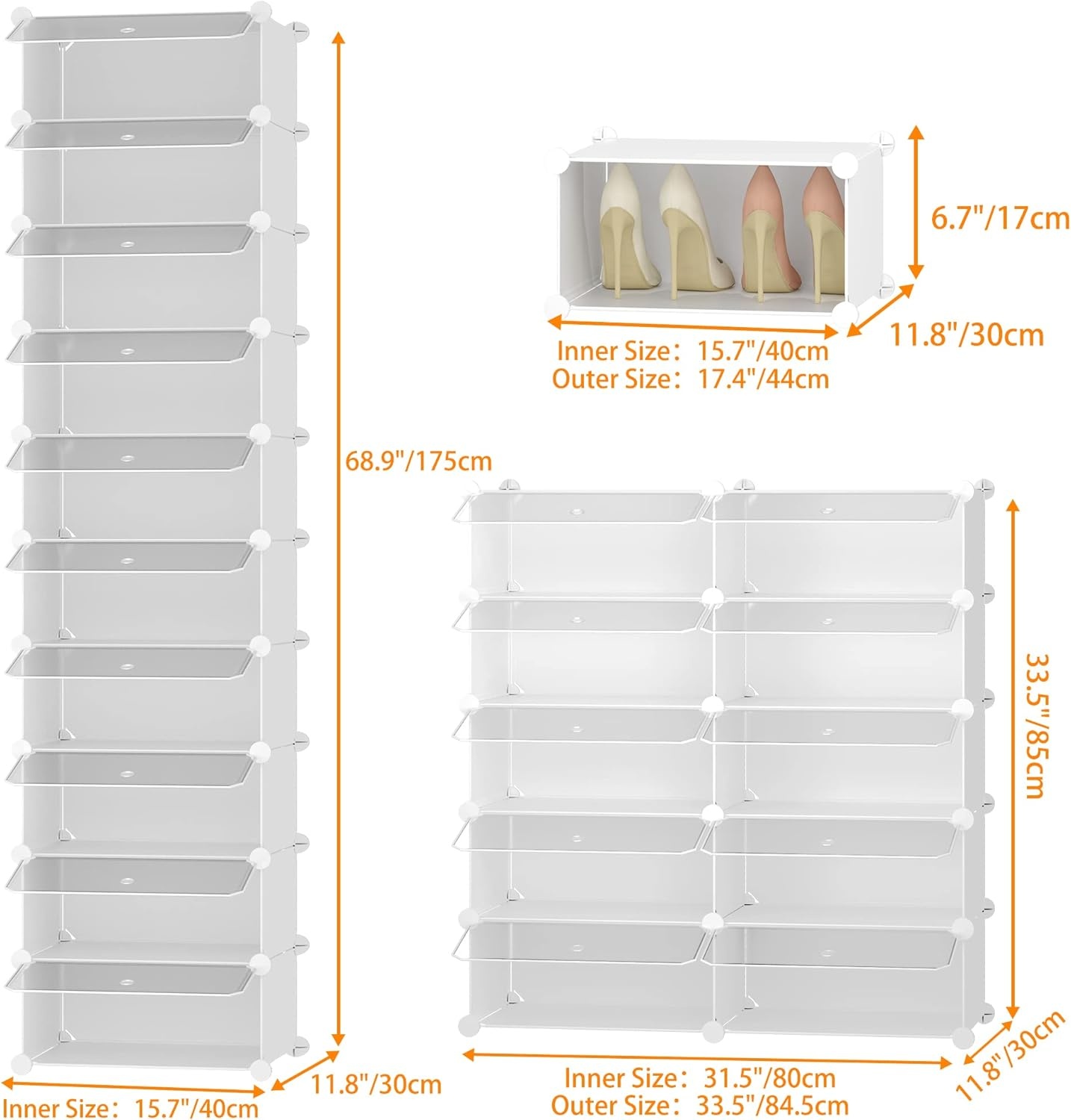 image:imageHOMIDEC Shoe Storage 10Tier Shoe Rack Organizer for Closet 20 Pair Narrow Shoes Shelf Cabinet for Entryway Bedroom and HallwayTransparent
