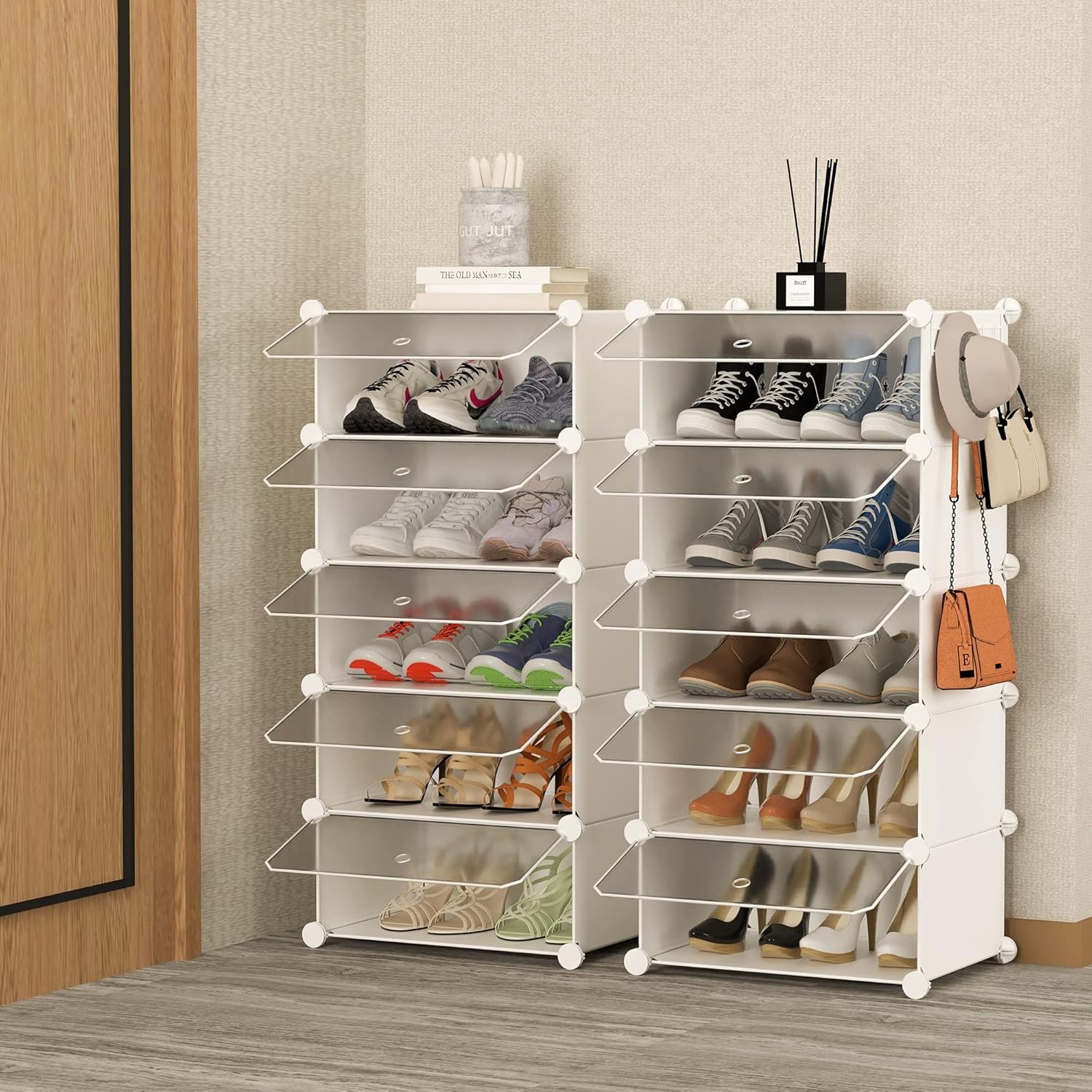 image:imageHOMIDEC Shoe Storage 10Tier Shoe Rack Organizer for Closet 20 Pair Narrow Shoes Shelf Cabinet for Entryway Bedroom and HallwayTransparent