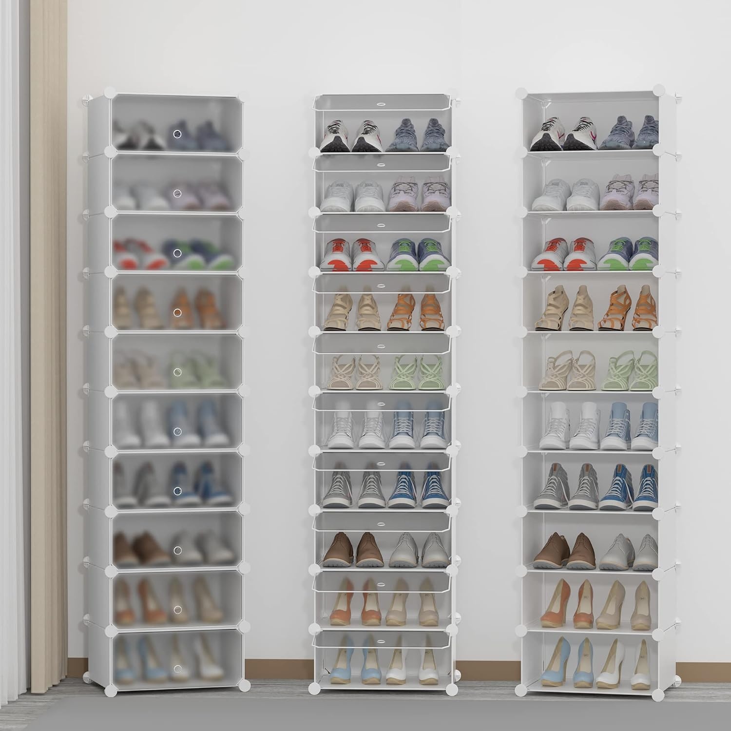 image:imageHOMIDEC Shoe Storage 10Tier Shoe Rack Organizer for Closet 20 Pair Narrow Shoes Shelf Cabinet for Entryway Bedroom and HallwayTransparent