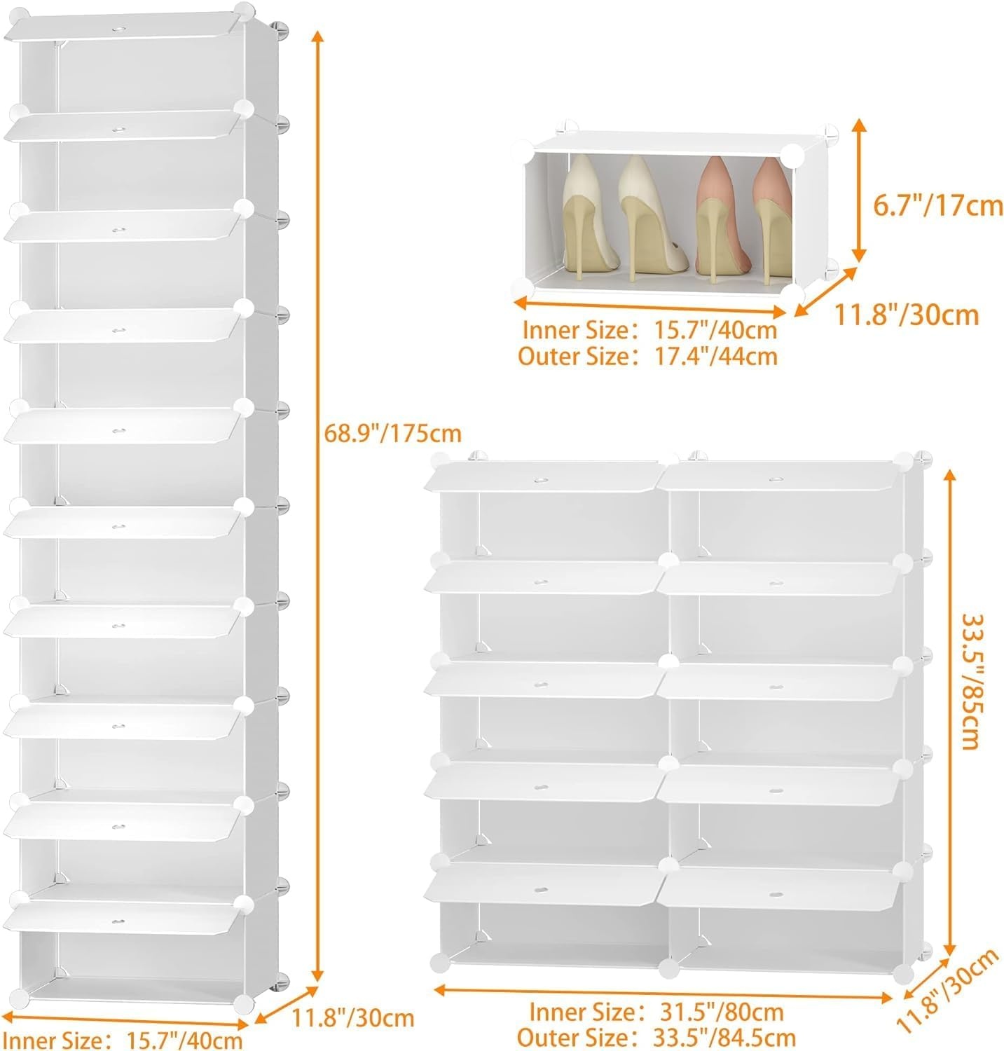 image:imageHOMIDEC Shoe Storage 10Tier Shoe Rack Organizer for Closet 20 Pair Narrow Shoes Shelf Cabinet for Entryway Bedroom and HallwayWhite