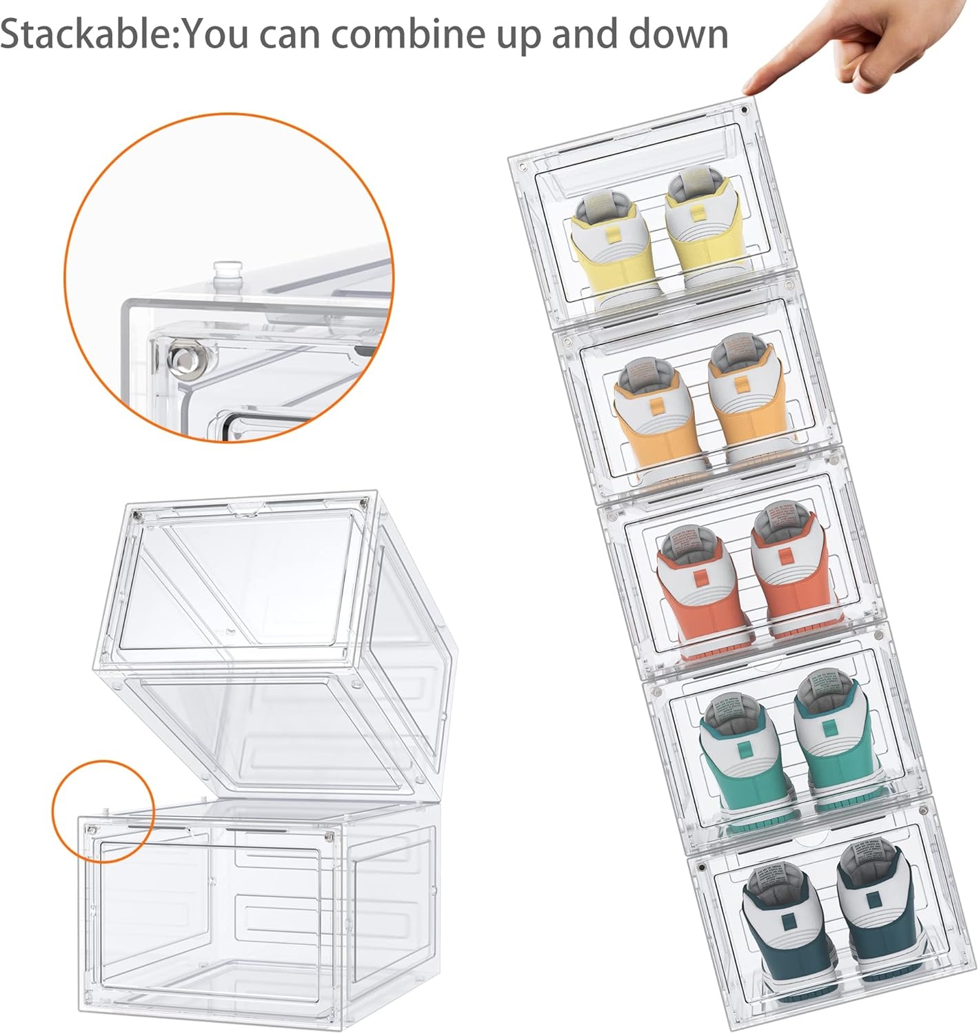 image:imageHOMIDEC Shoe Storage 6 Pack Shoe Organizer Clear Hard Plastic Shoe Box Shoe Boxes Clear Plastic Stackable Shoe Boxes with Lids for Size 13 TransparentTransparent