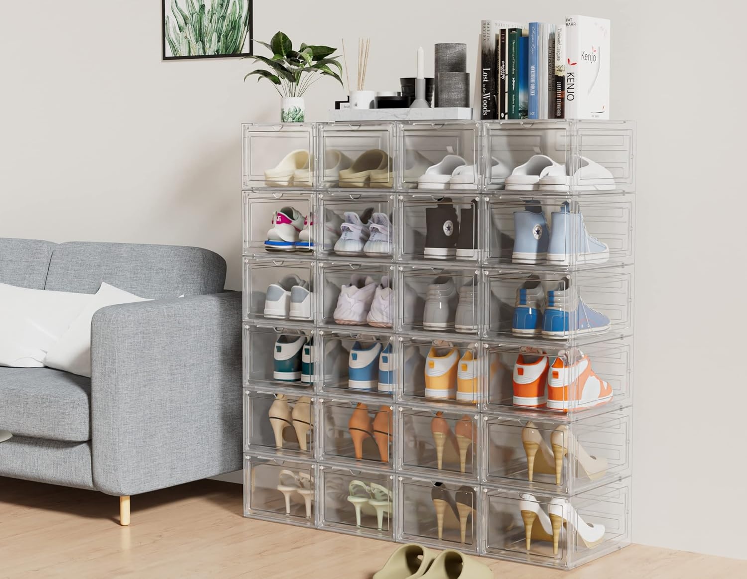image:imageHOMIDEC Shoe Storage 6 Pack Shoe Organizer Clear Hard Plastic Shoe Box Shoe Boxes Clear Plastic Stackable Shoe Boxes with Lids for Size 13 TransparentTransparent