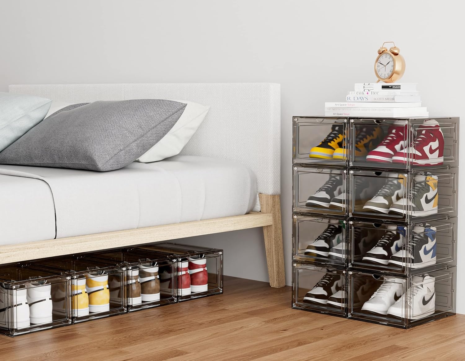 image:imageHOMIDEC Shoe Storage 6 Pack Shoe Organizer Clear Hard Plastic Shoe Box Shoe Boxes Clear Plastic Stackable Shoe Boxes with Lids for Size 13 TransparentClear Smoke