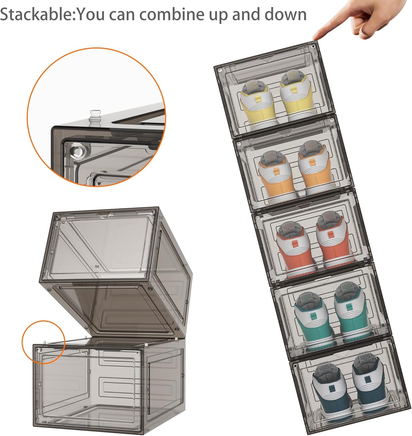 image:imageHOMIDEC Shoe Storage 6 Pack Shoe Organizer Clear Hard Plastic Shoe Box Shoe Boxes Clear Plastic Stackable Shoe Boxes with Lids for Size 13 TransparentClear Smoke