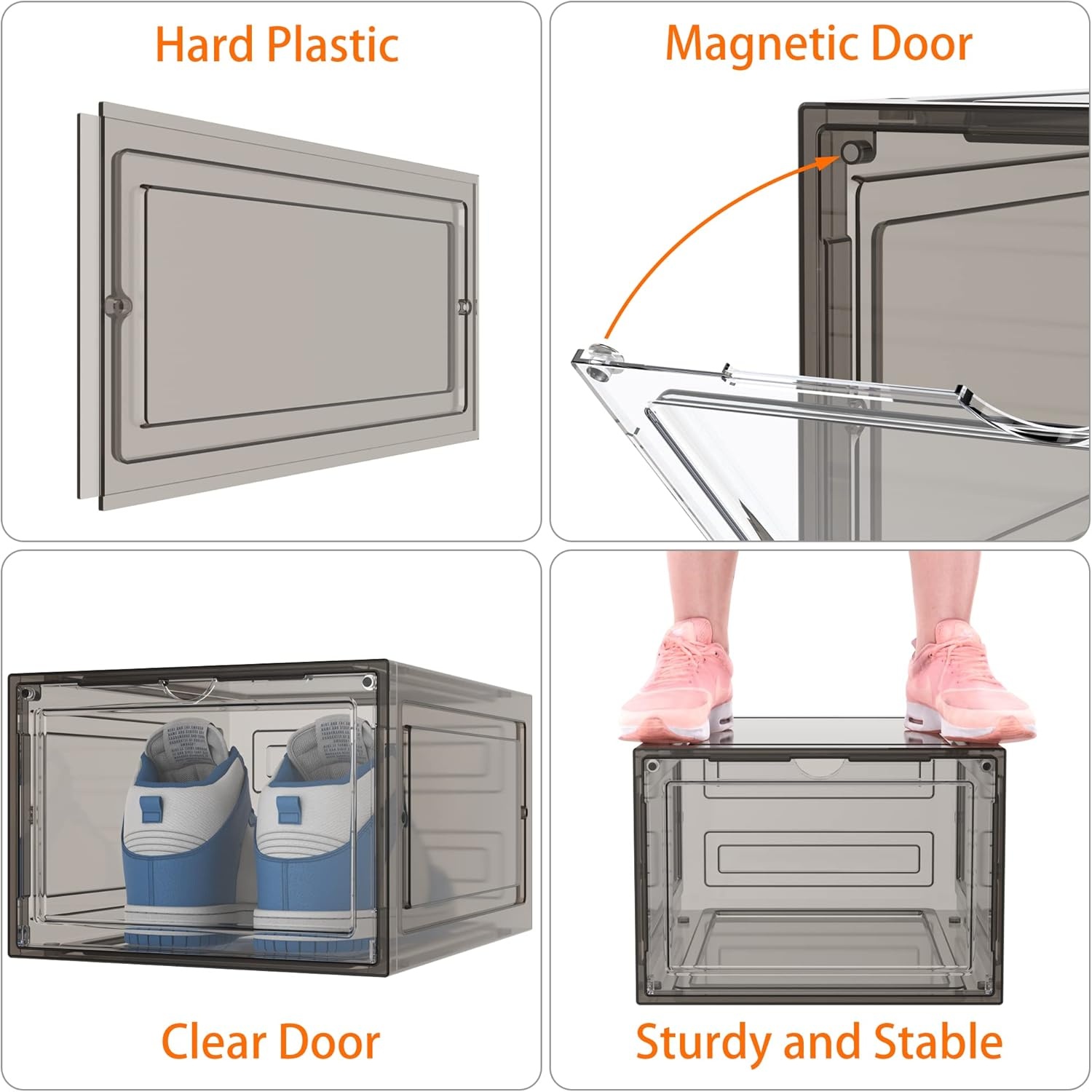 image:imageHOMIDEC Shoe Storage 6 Pack Shoe Organizer Clear Hard Plastic Shoe Box Shoe Boxes Clear Plastic Stackable Shoe Boxes with Lids for Size 13 TransparentClear Smoke