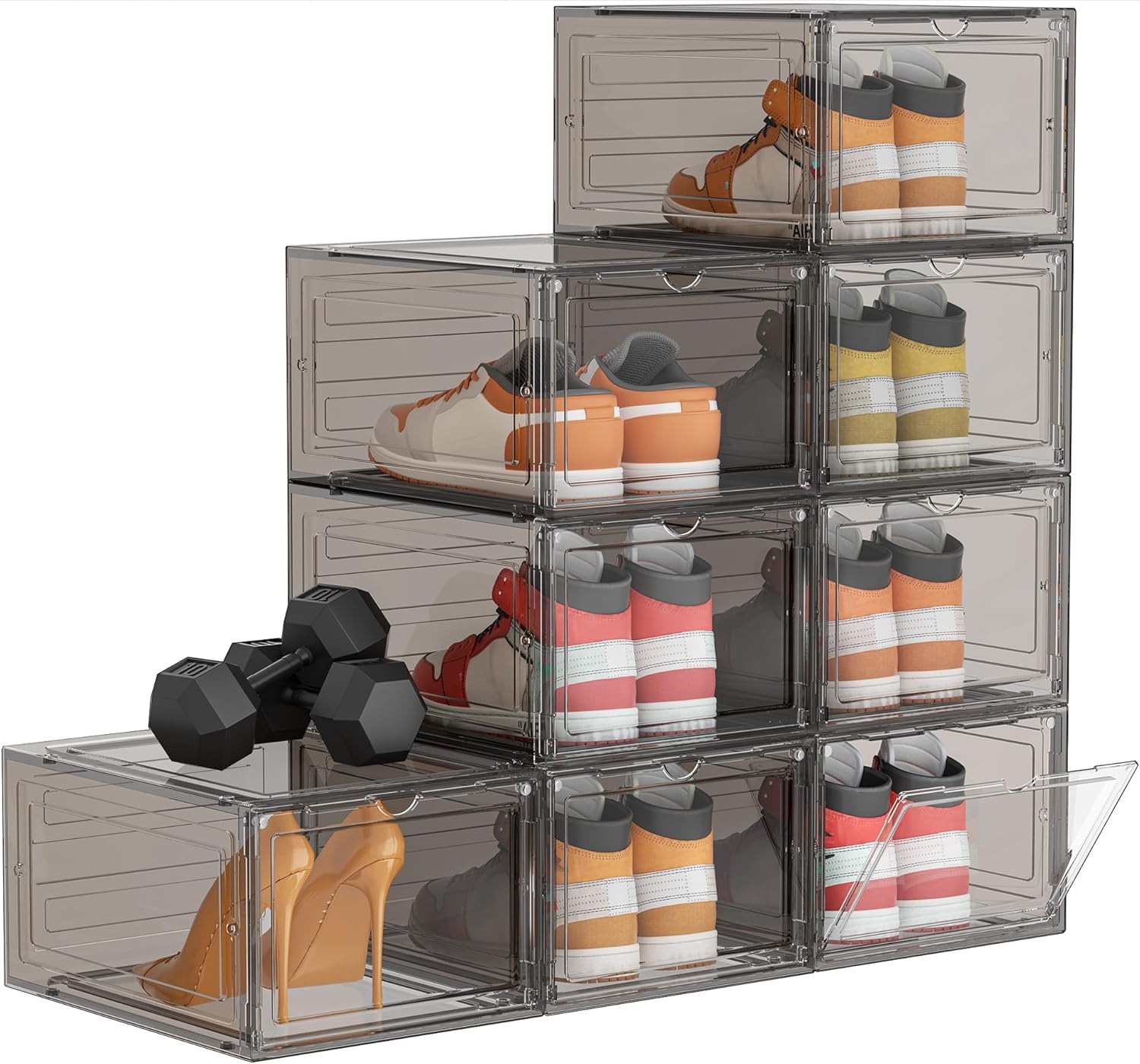 image:imageHOMIDEC Shoe Storage 6 Pack Shoe Organizer Clear Hard Plastic Shoe Box Shoe Boxes Clear Plastic Stackable Shoe Boxes with Lids for Size 13 TransparentClear Smoke