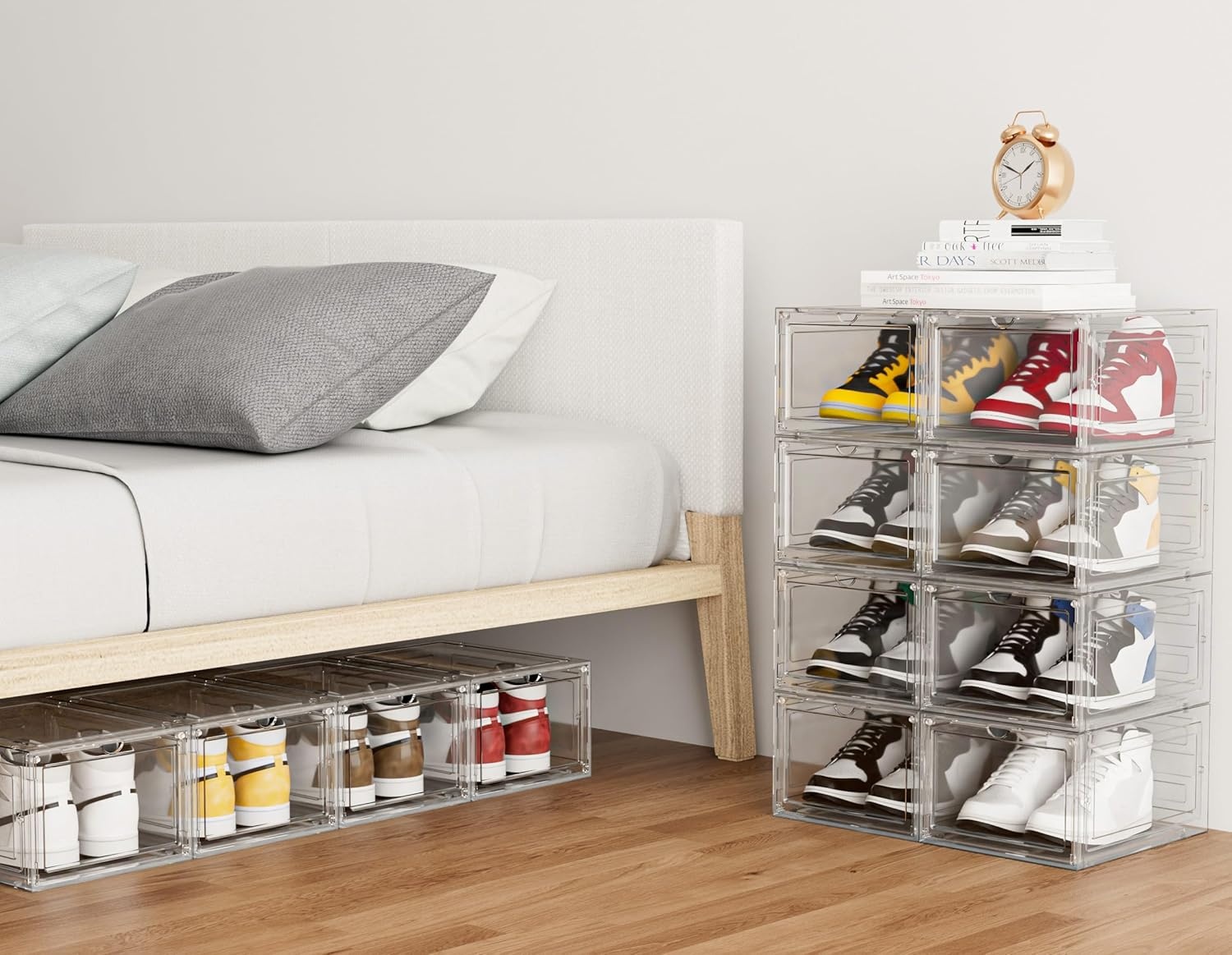 image:imageHOMIDEC Shoe Storage 6 Pack Shoe Organizer Clear Hard Plastic Shoe Box Shoe Boxes Clear Plastic Stackable Shoe Boxes with Lids for Size 13 TransparentTransparent